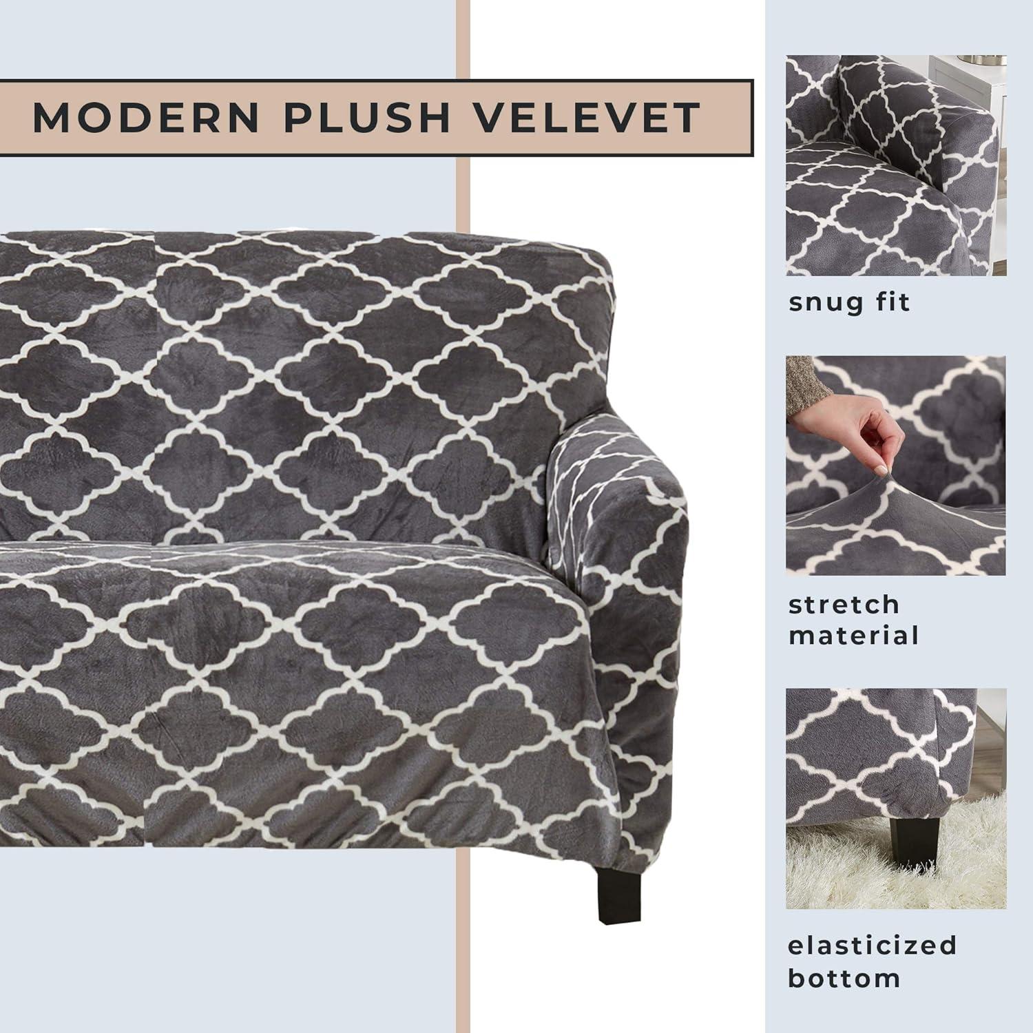 Velvet Plush Printed Stretch Loveseat Slipcover