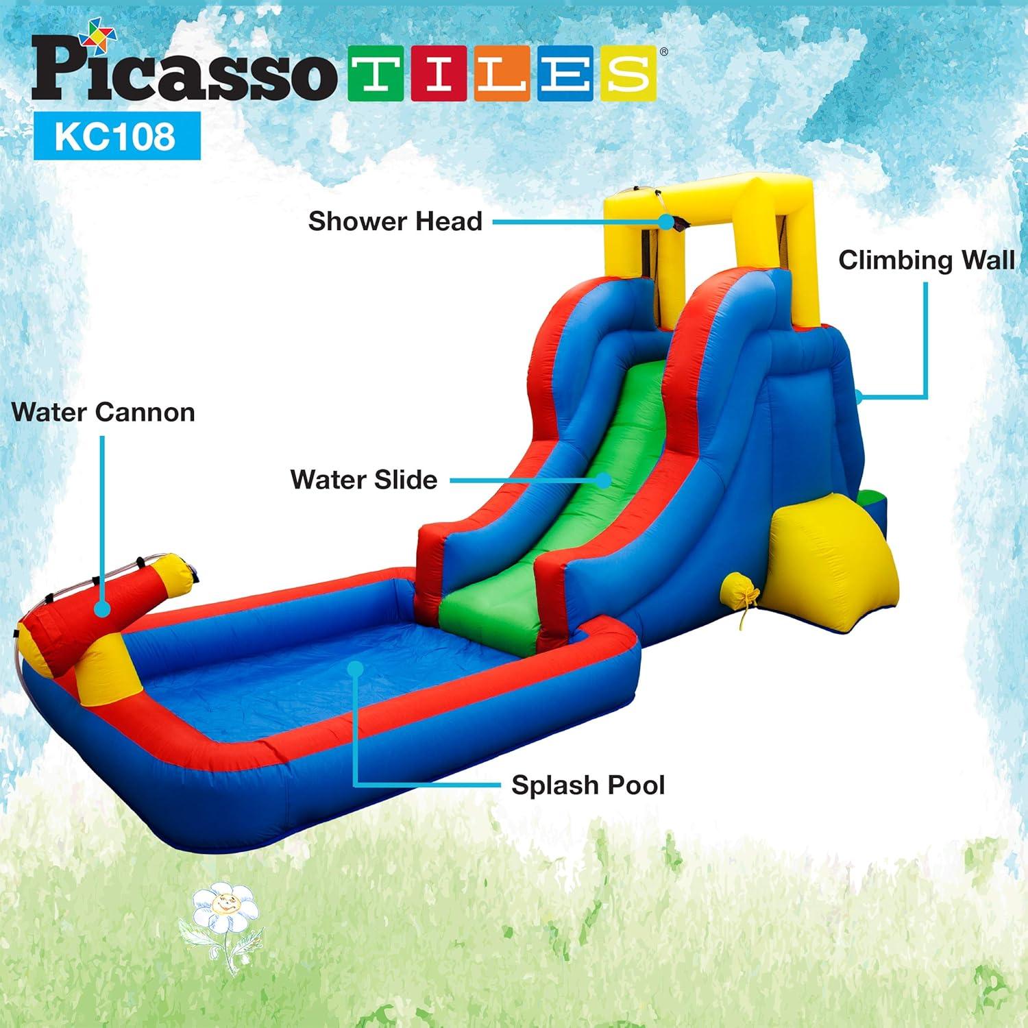 Colorful Inflatable Water Slide Park with Pool and Climbing Wall