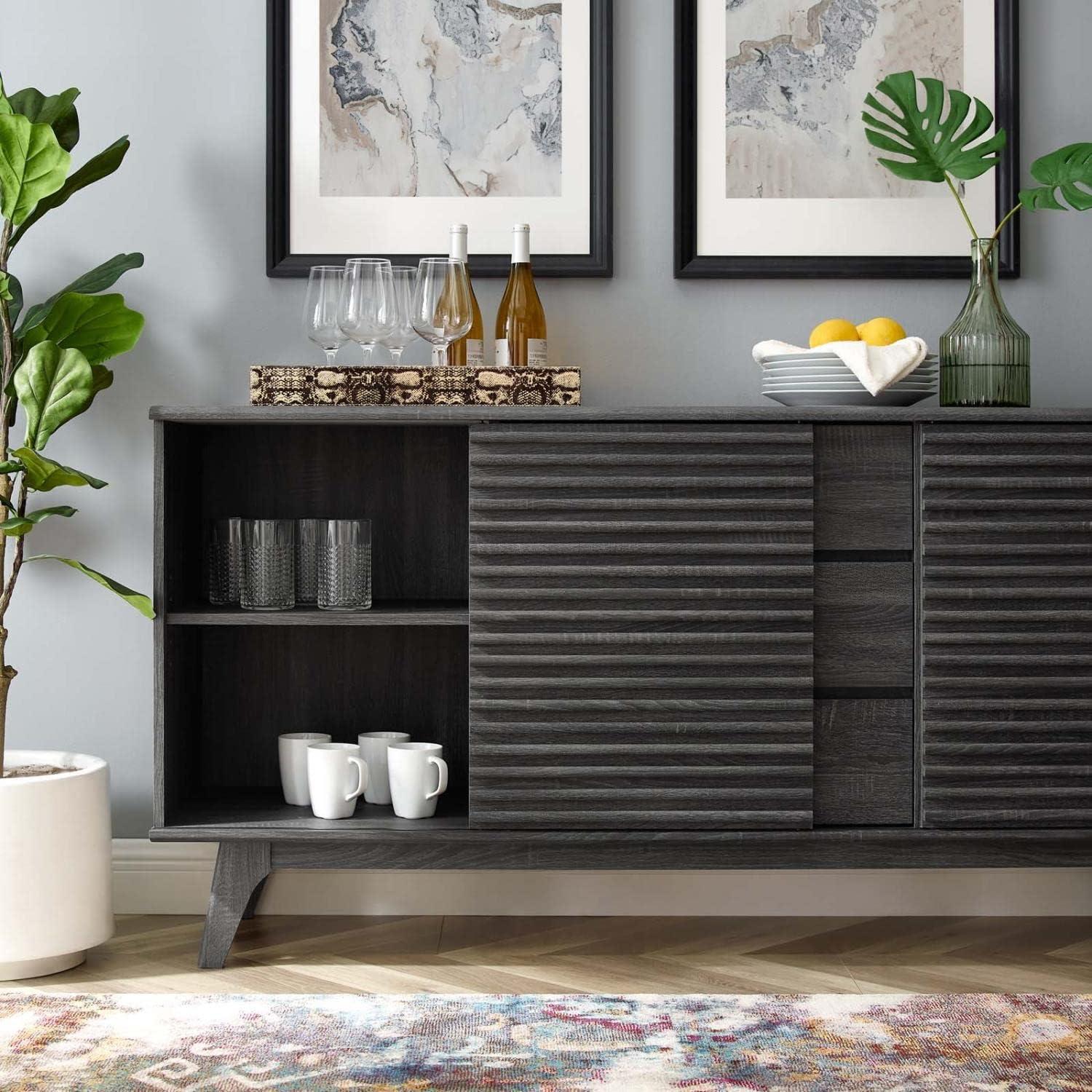 Charcoal 63" Mid-Century Modern Sideboard Buffet Table with Cabinet