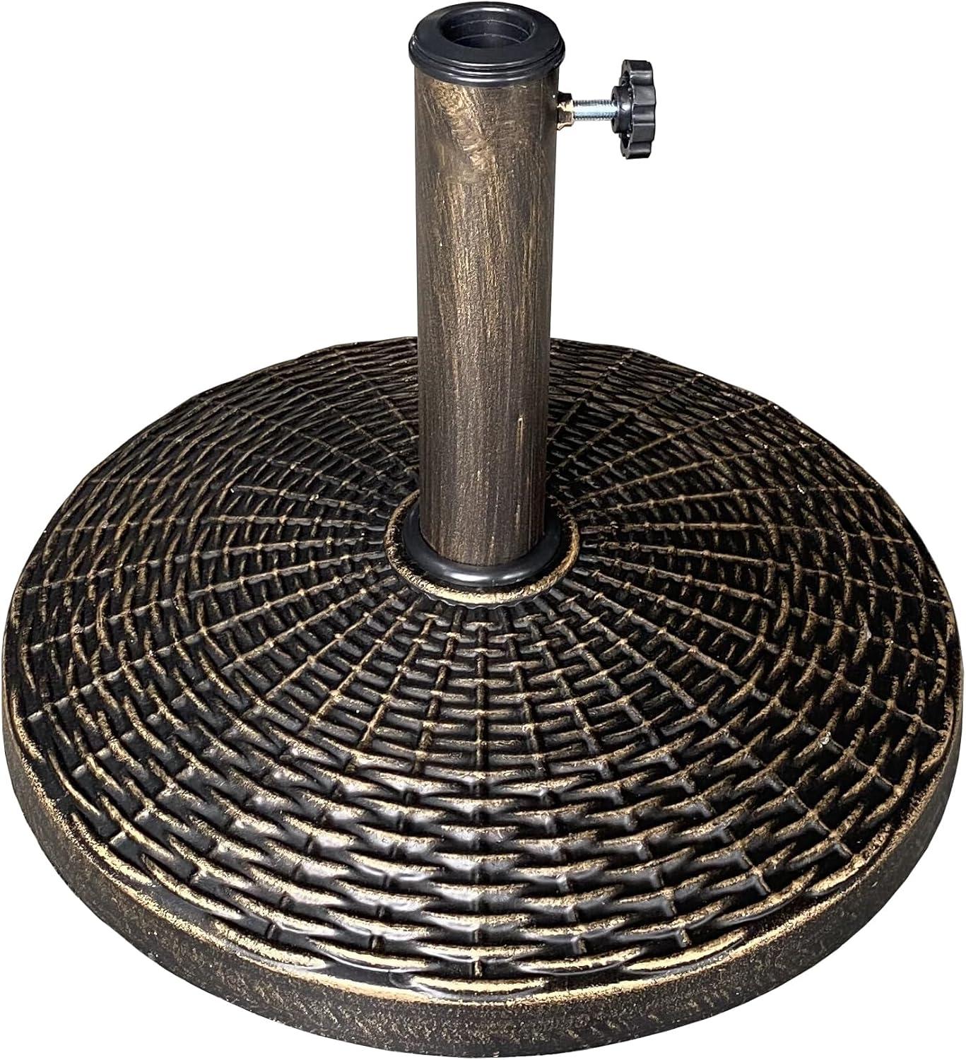 US Weight 22lb Cast Stone Patio Umbrella Base - Durable Weather-Resistant Wicker Pattern- Bronze