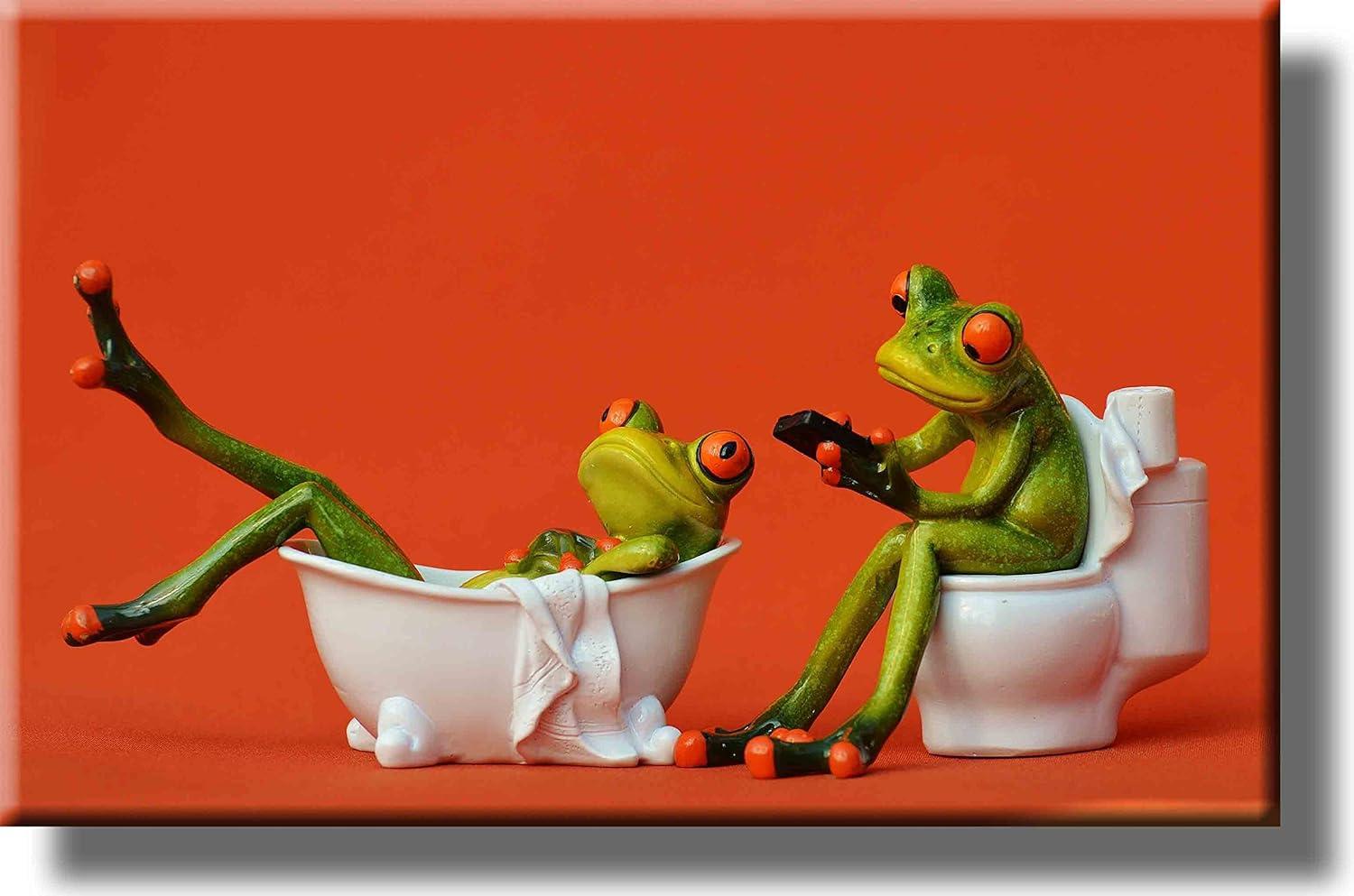 Frogs in the Bathroom Picture on Stretched Canvas, Wall Art Decor, Ready to Hang