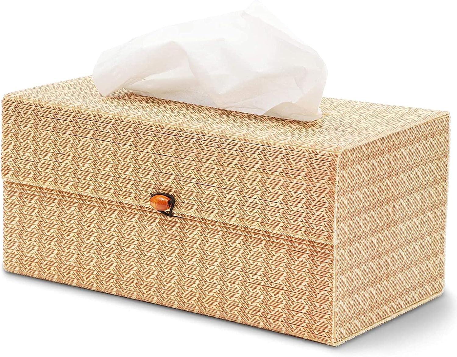 Juvale Bamboo Cane Material Tissue Box Cover for Home and Bathroom Decor, 11 x 6 x 5 In