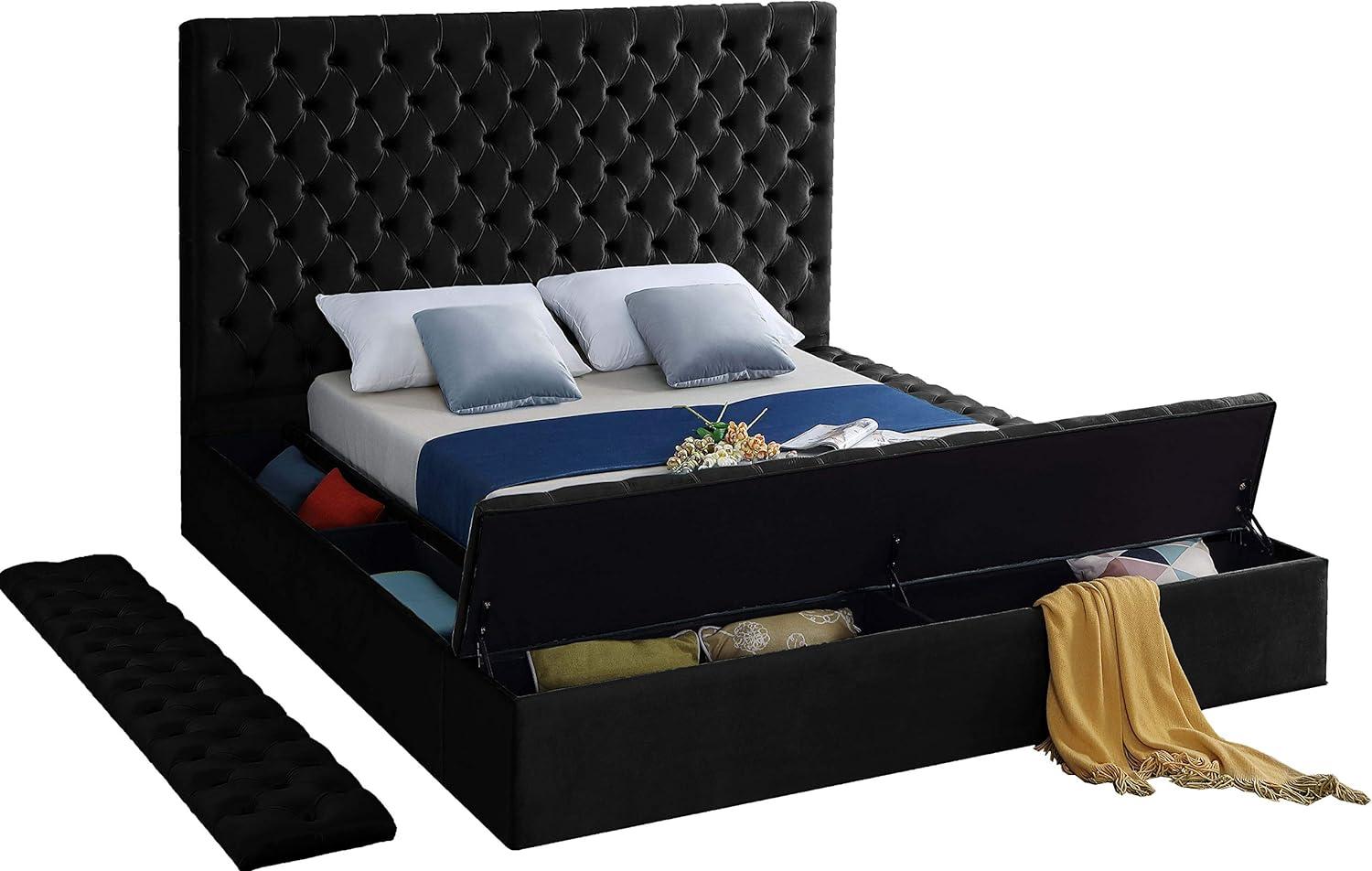 Meridian Furniture Bliss Solid Wood Tufted Velvet Full Bed in Black