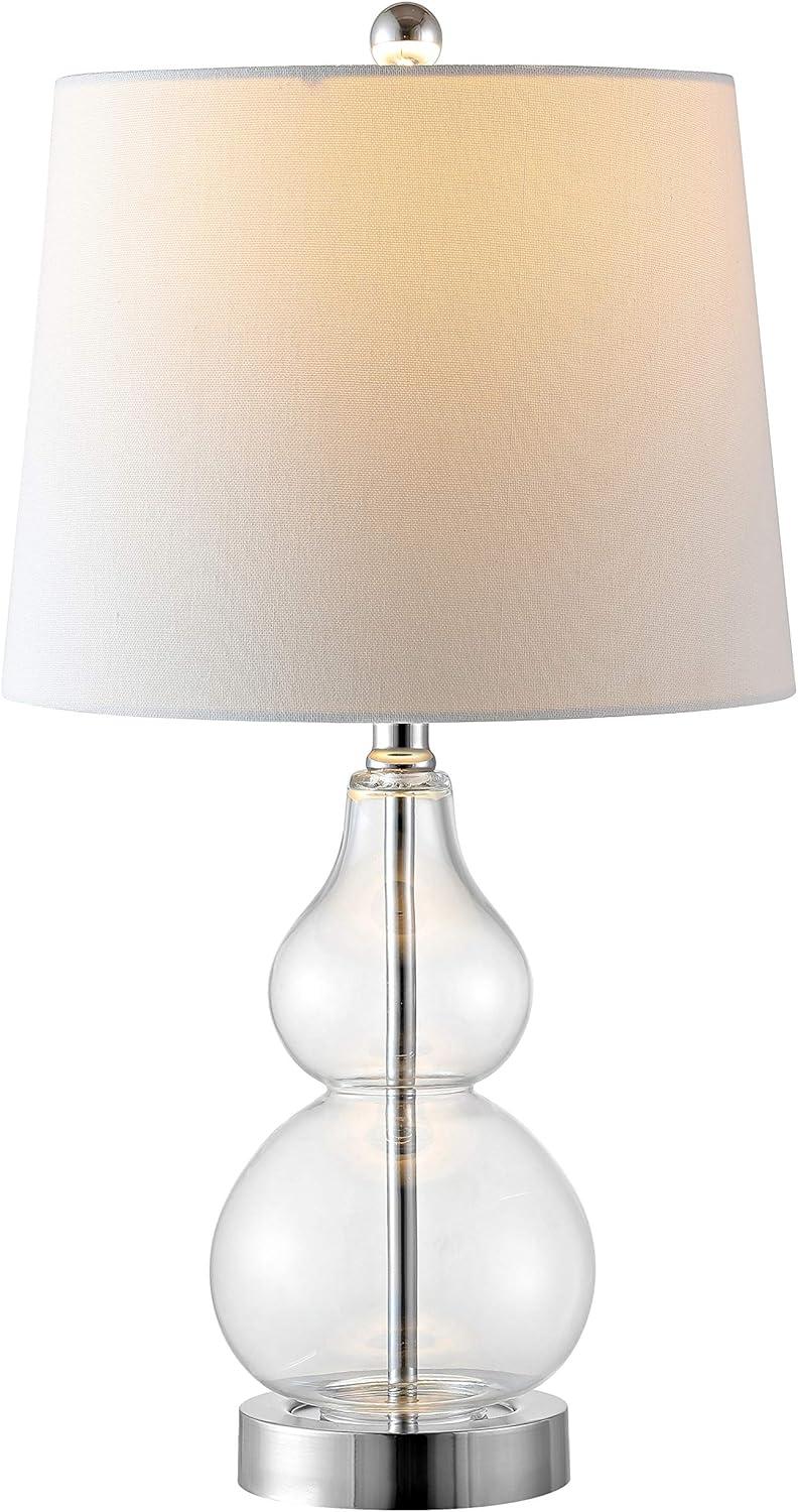 22" Clear and Chrome Glass Table Lamp Set with White Shade