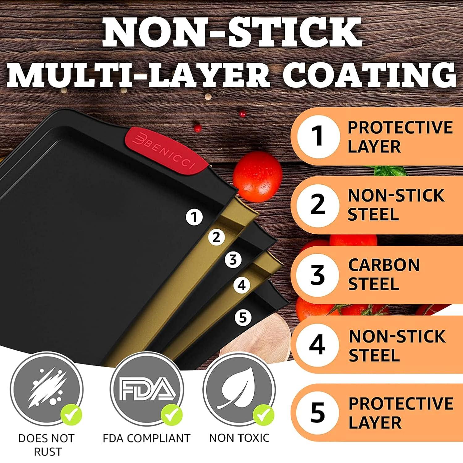 BPA Free Nonstick Baking Sheets w/ Silicone Handles in a Pack of 3 - Deluxe Cookie Sheets with Large, Medium & Small Bakeware Pans Lets You Bake The Perfect Cookie or Pastry Every Time