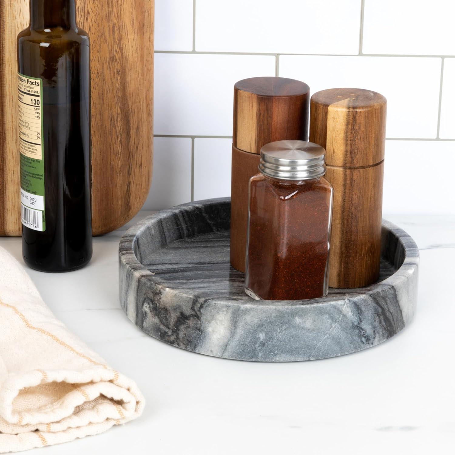 Creative Co-Op Modern Round Marble Tray with Raised Edge, Grey