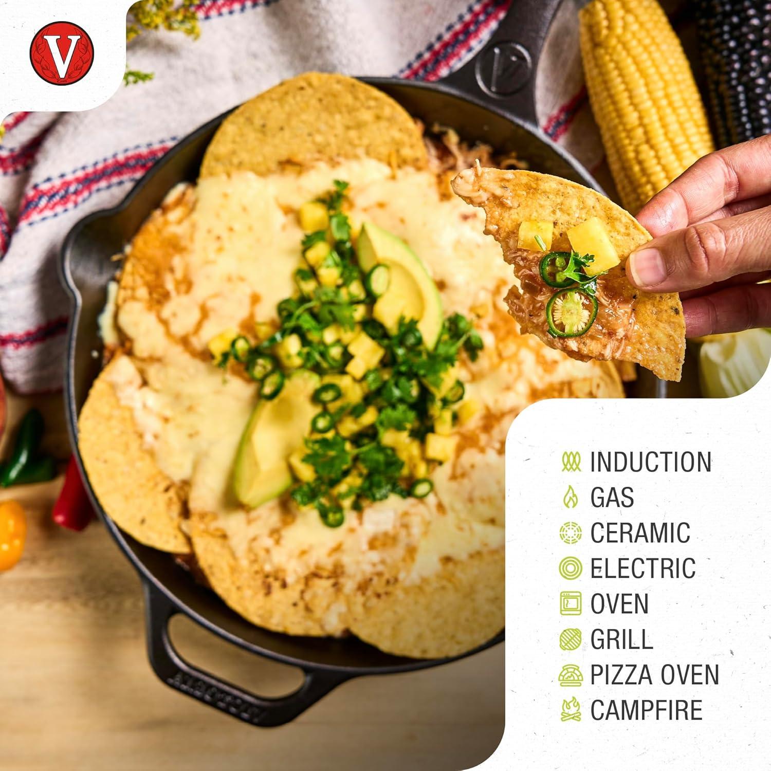 Victoria 12-Inch Day of the Dead La Calaca Cast Iron Skillet, Dia de los Muertos Seasoned Cast Iron Frying Pan with Long Handle, Made in Colombia