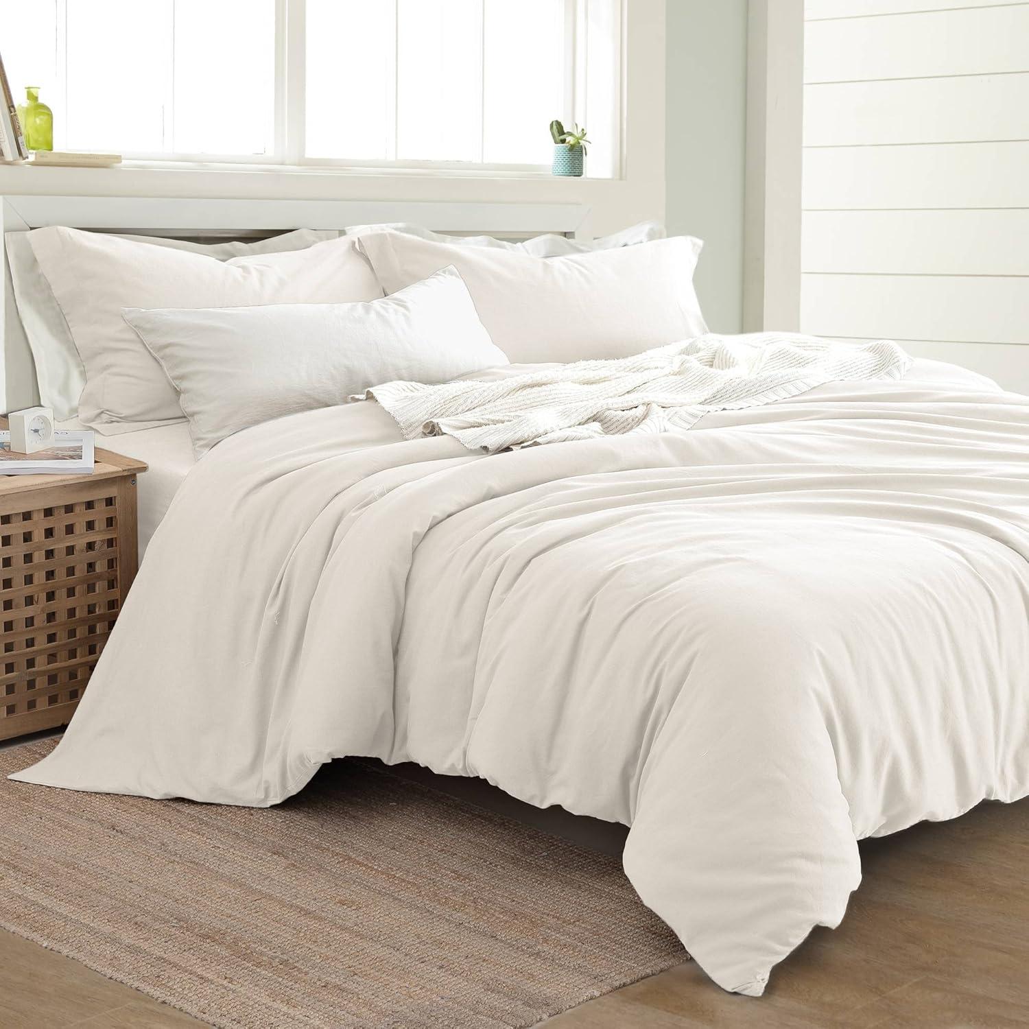 Queen White Linen Cotton Duvet Cover Set