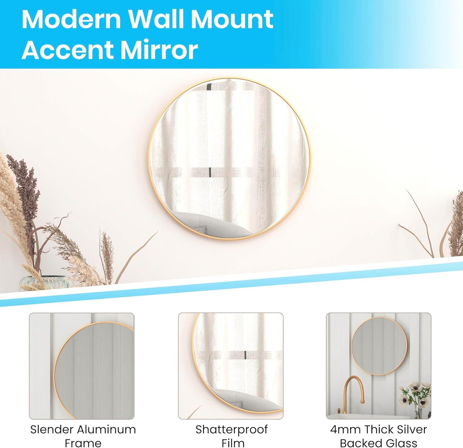 Flash Furniture Modern Round  Wall Mounted Mirror, Gold