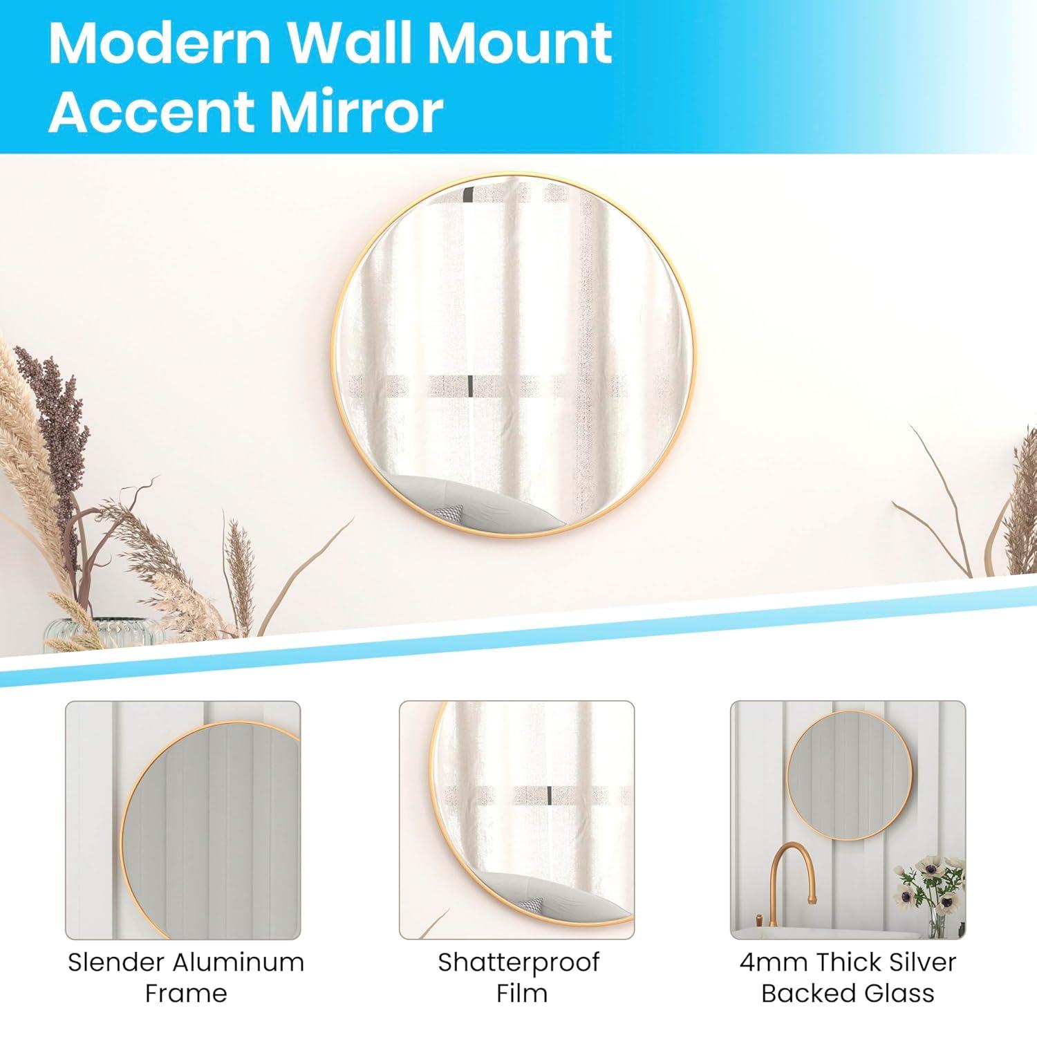 Flash Furniture Modern Round  Wall Mounted Mirror, Gold