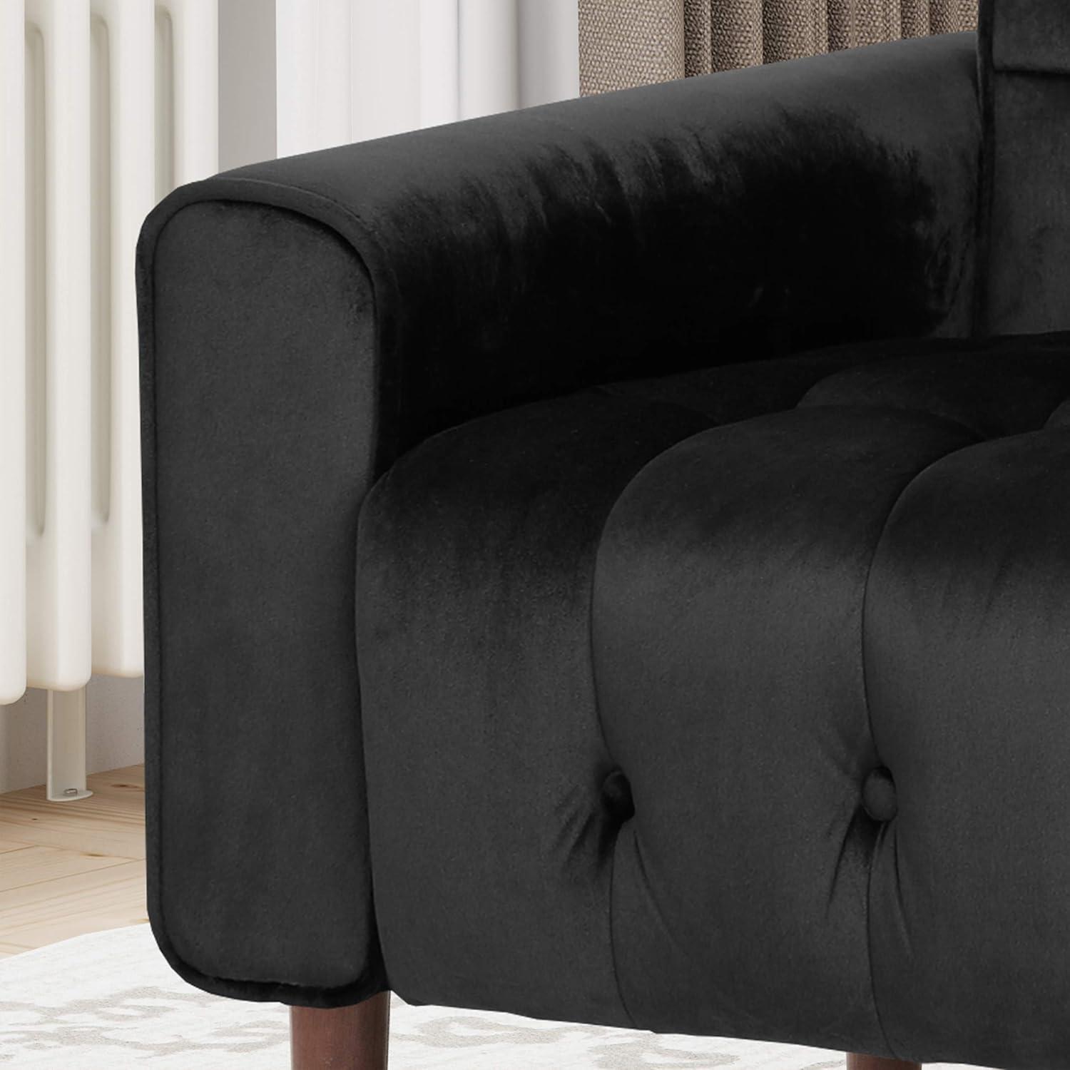 Black Velvet Modern Glam Accent Chair with Birch Legs