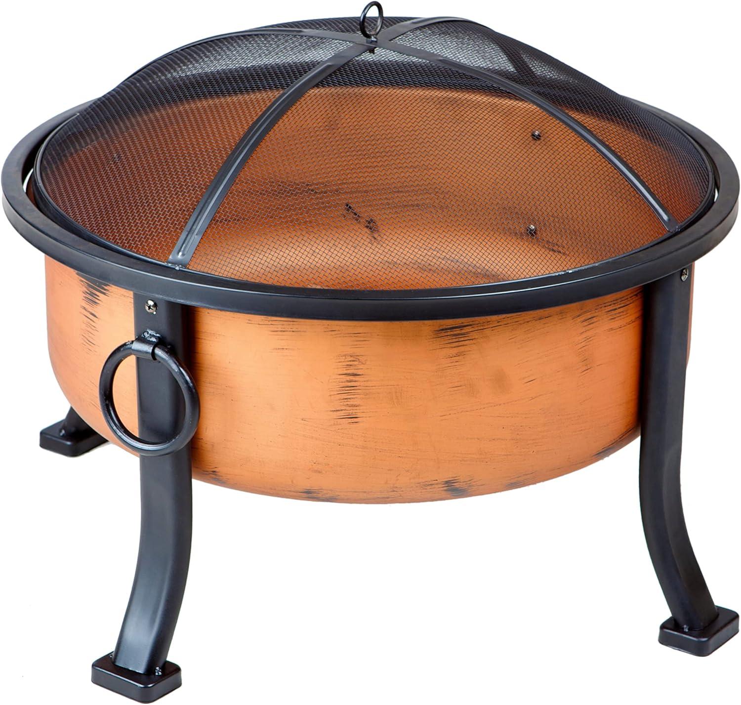 Copper Finish Round Wood Burning Fire Pit with Mesh Screen