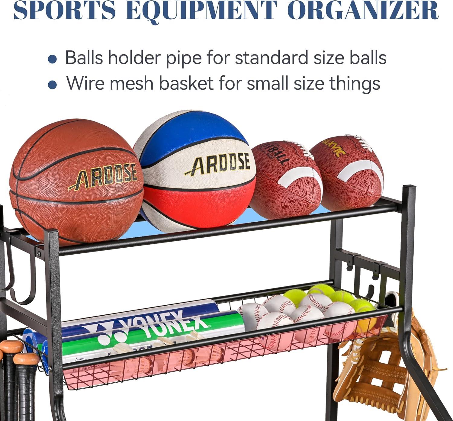 Mythinglogic Garage Storage System, Garage Organizer with Baskets and Hooks, Sports Equipment Organizer for Sports Gear/Toys,Garage Ball Storage