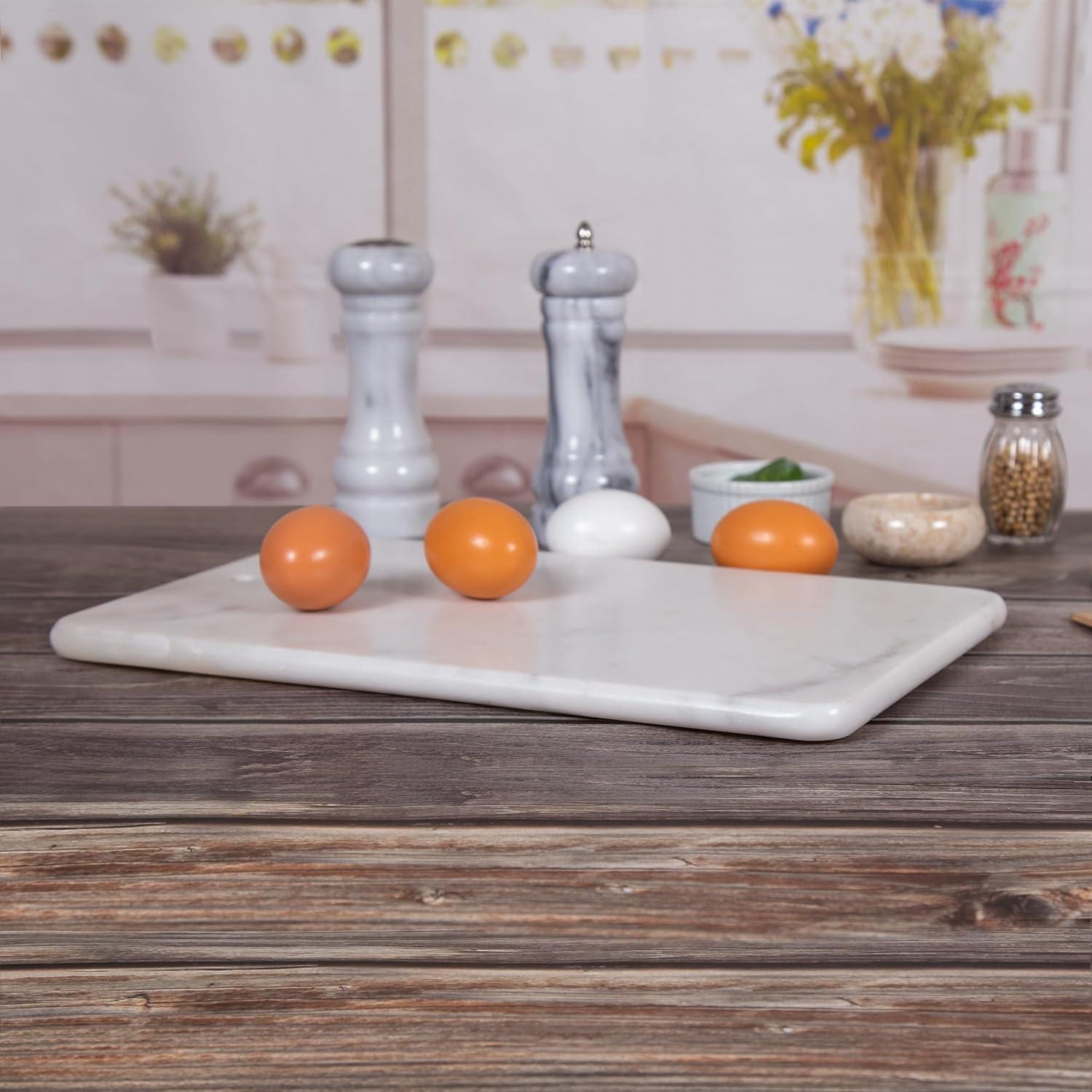 Creative Home Natural White Marble 9" x 14" Rectangular Pastry Board, Cutting Board, Serving Board