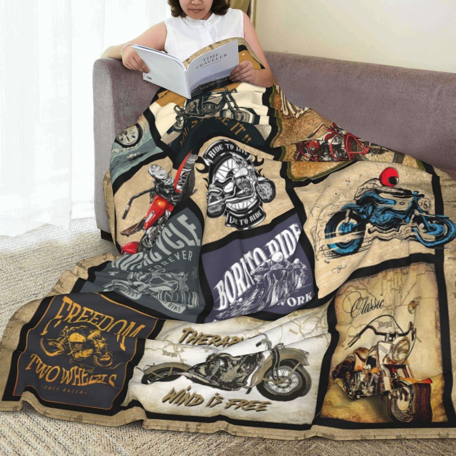 Motorcycle Blanket Gifts for Men and Women Throw Blanket for Couch Sofa Bed Plush Throw Fleece Blanket Soft Cozy Bedding for Kids and Adults Bedroom Size 60"x50"