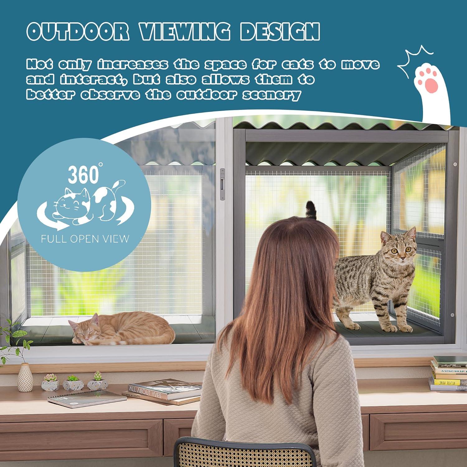 Tucker Murphy Pet™ Cat Catio,Cat Window Perch for Large Indoor Cats - Expandable Wooden Cat Window Box Enclosure for Multi Cats,