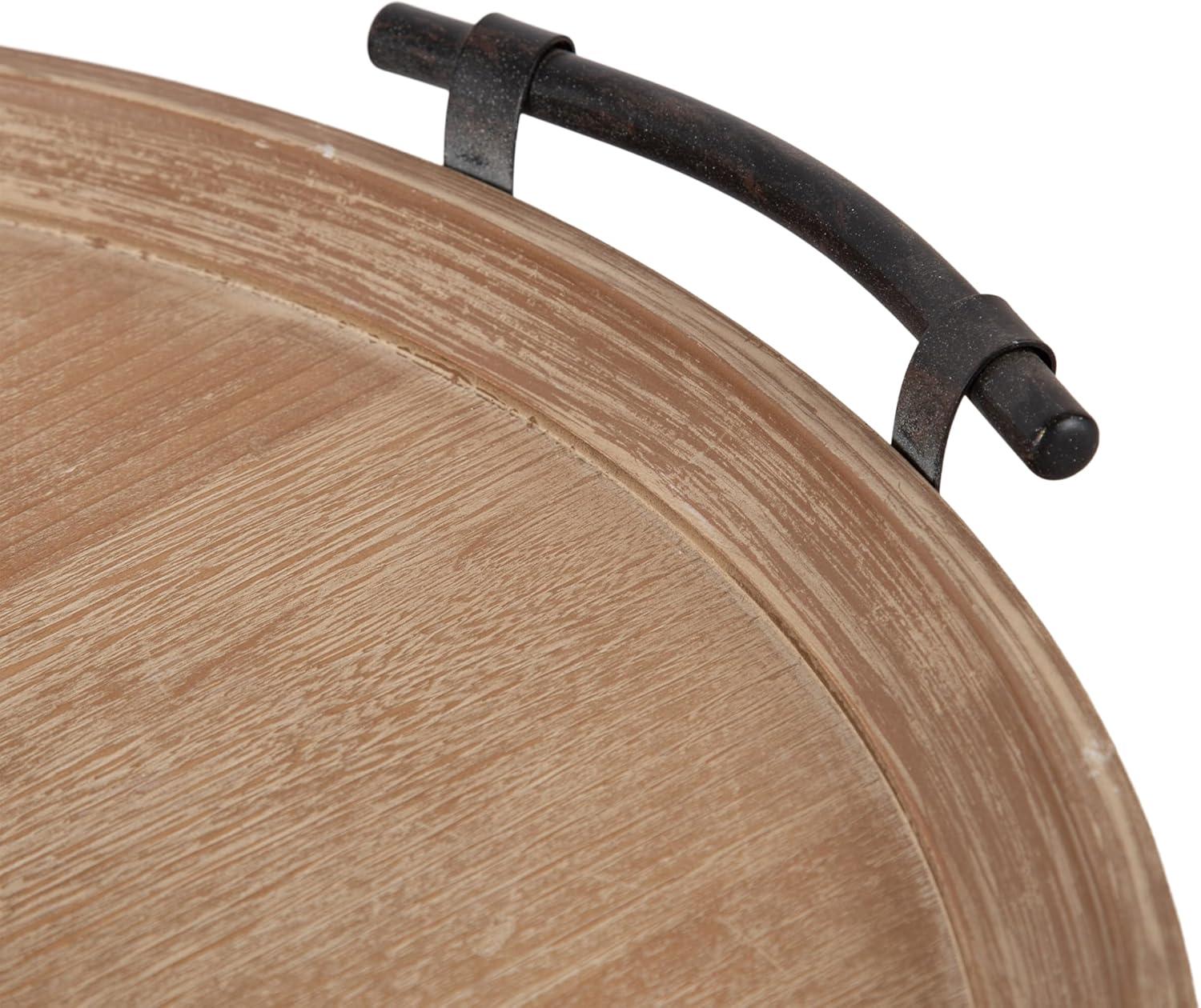 Kate and Laurel Bruillet Farmhouse Wood Round Ottoman Tray, 24 x 22, Rustic Brown, Circle Coffee Table Tray for Living Room Decor or Large Serving Tray