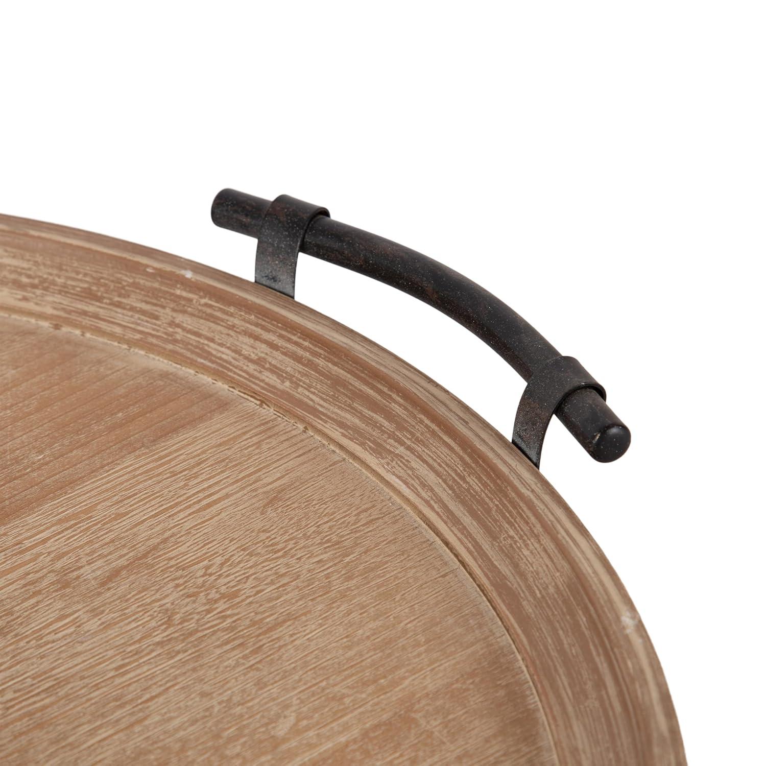 Kate and Laurel Bruillet Farmhouse Wood Round Ottoman Tray, 24 x 22, Rustic Brown, Circle Coffee Table Tray for Living Room Decor or Large Serving Tray