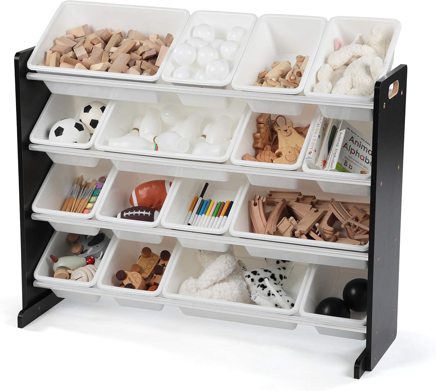 Humble Crew Jayden Supersized Toy Storage Organizer with 16 Plastic Storage Bins, Black/White