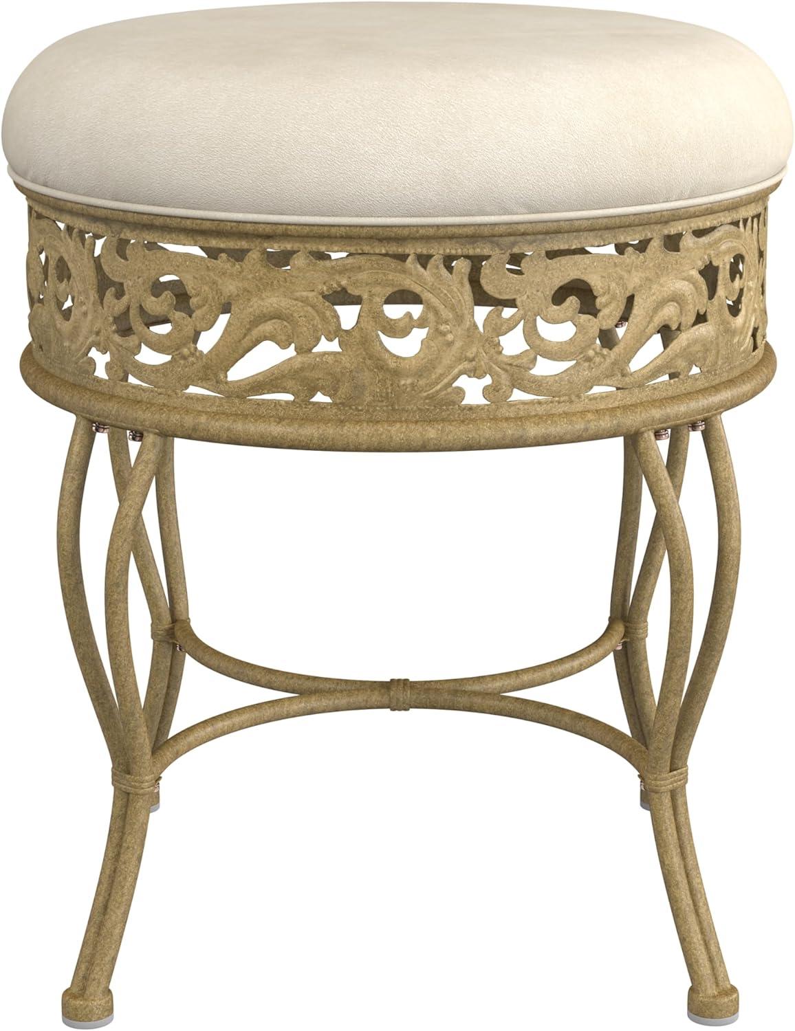 18.5" Villa III Upholstered Backless Metal Vanity Stool Beige - Hillsdale Furniture: Round Padded Seat, Makeup Bench