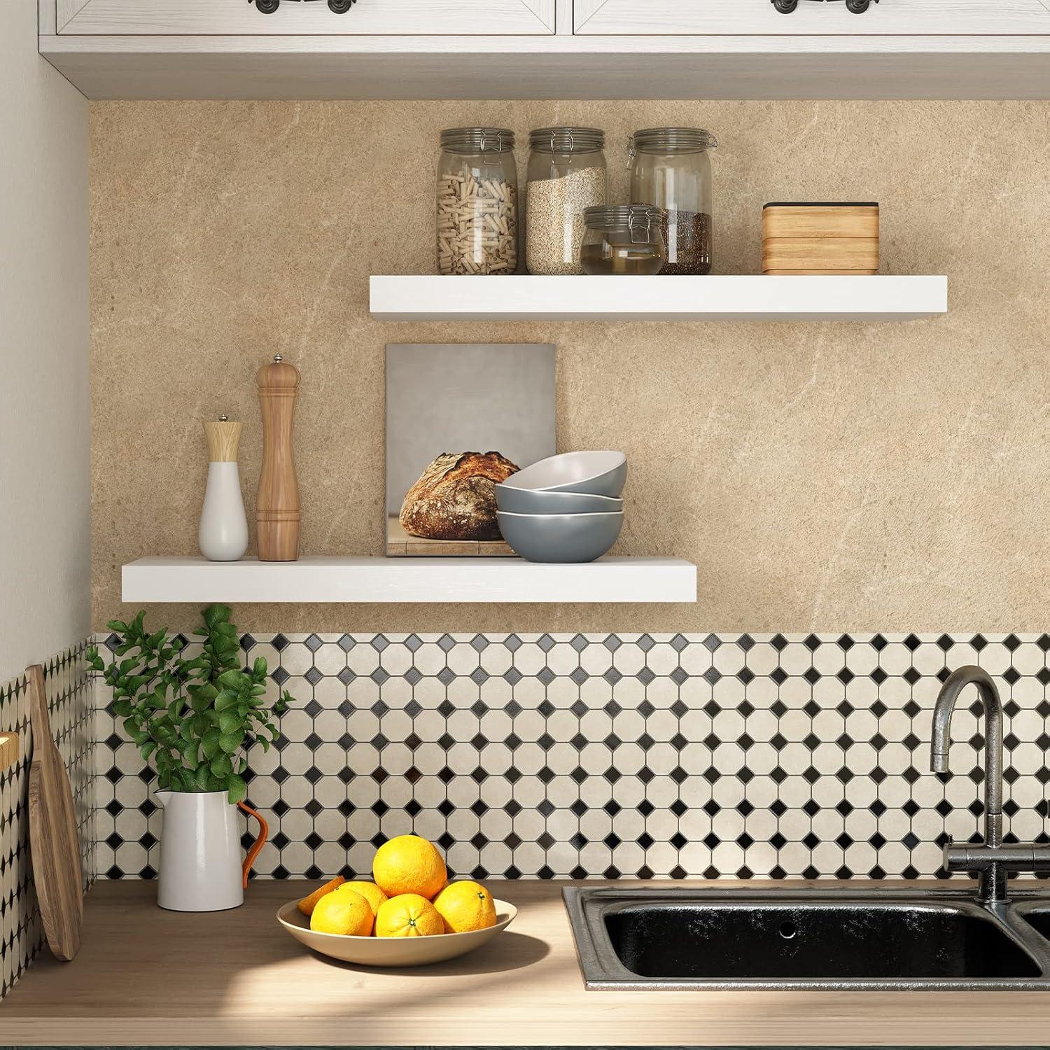 Latitude Run® Elbur 23.6 Inch Wide Wood Floating Shelves, Wall Shelf Display Shelves for Bathroom/Kitchen/Bedroom/Living Room (Set of 2)