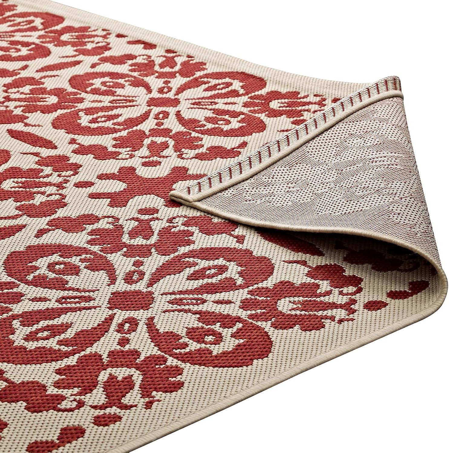 Modway Ariana 47x71" Vintage Floral Trellis Polypropylene Area Rug in Red/Beige