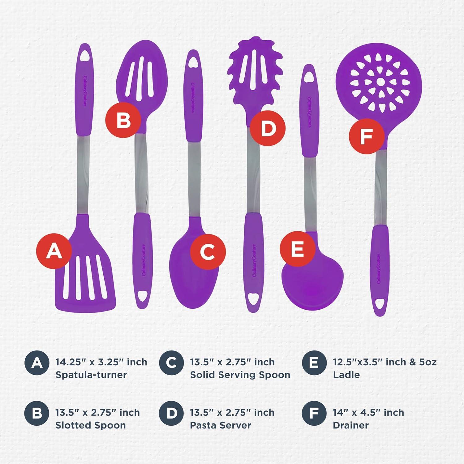 Purple Silicone and Stainless Steel 6-Piece Kitchen Utensil Set