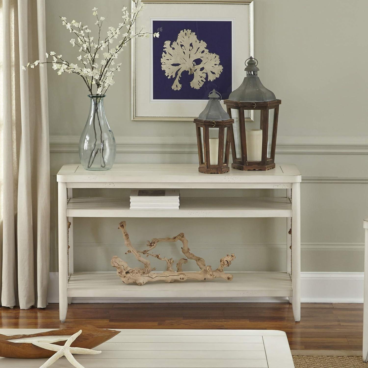 Dockside White 50" Rectangular Wood Sofa Table with Storage