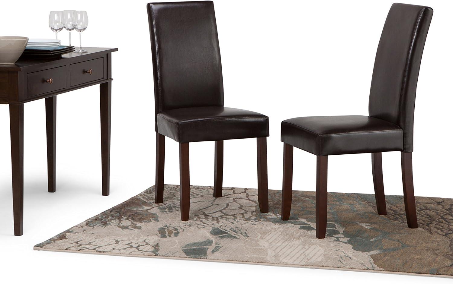 Acadian Transitional Parson Dining Chair (Set of 2) in Tanners Brown Faux Leather