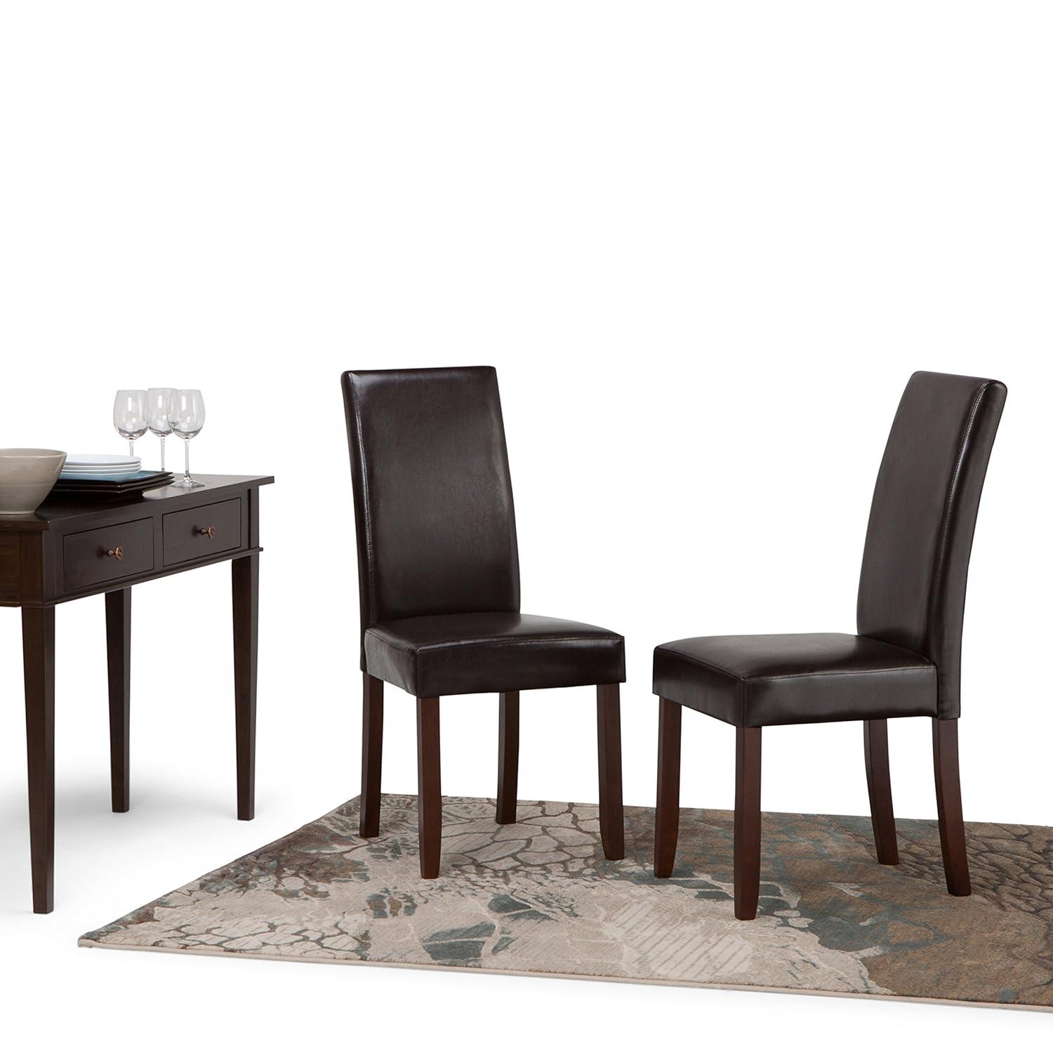 Simpli Home Acadian Andover Upholstered Parson Dining Chair with Tufted Backrest and Solid Wood Frame (Set of 2)