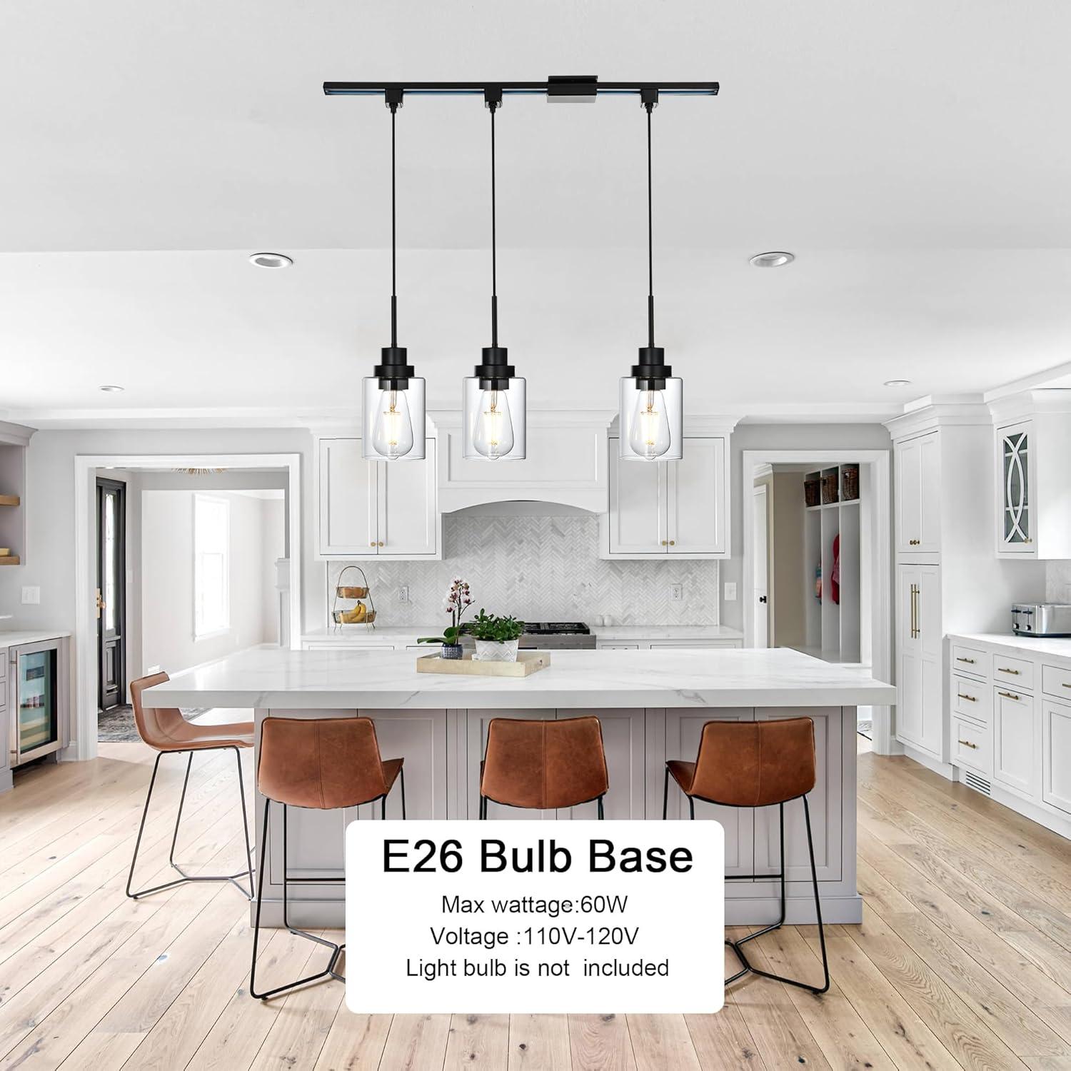 3-Pack H Type Track Lighting Pendants, Ceiling Track Hanging Light Fixture with Hand-Woven Rattan Shade, H-Type Tracking Boho Pendant Lighting Fixtures for Kitchen Island Dining Room, E26 Base
