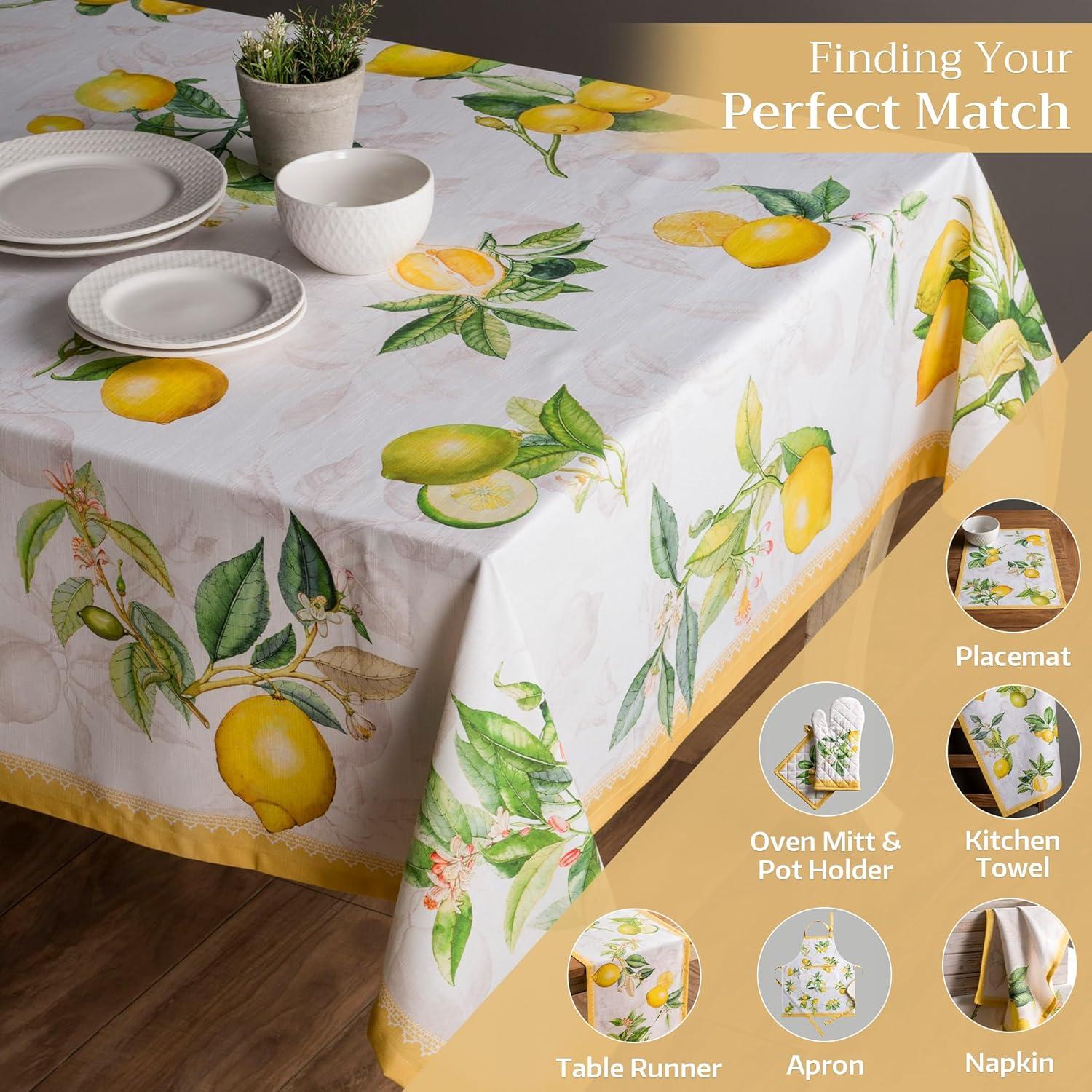 Limoncello Yellow and Green Cotton Rectangular Tablecloth 60" x 120"