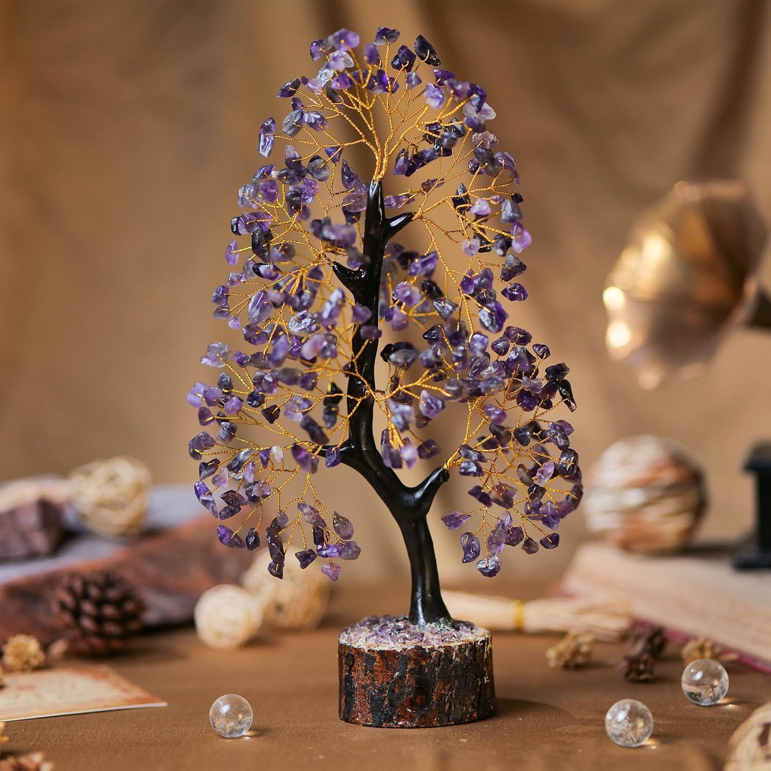 Amethyst Chakra Tree of Life - Crystal Tree for Positive Energy, Feng Shui Decor - Handmade Gemstone Tree, Good Luck Money Bonsai, Purple Healing Crystals, Meditation Stone, Spiritual Mystical Gift