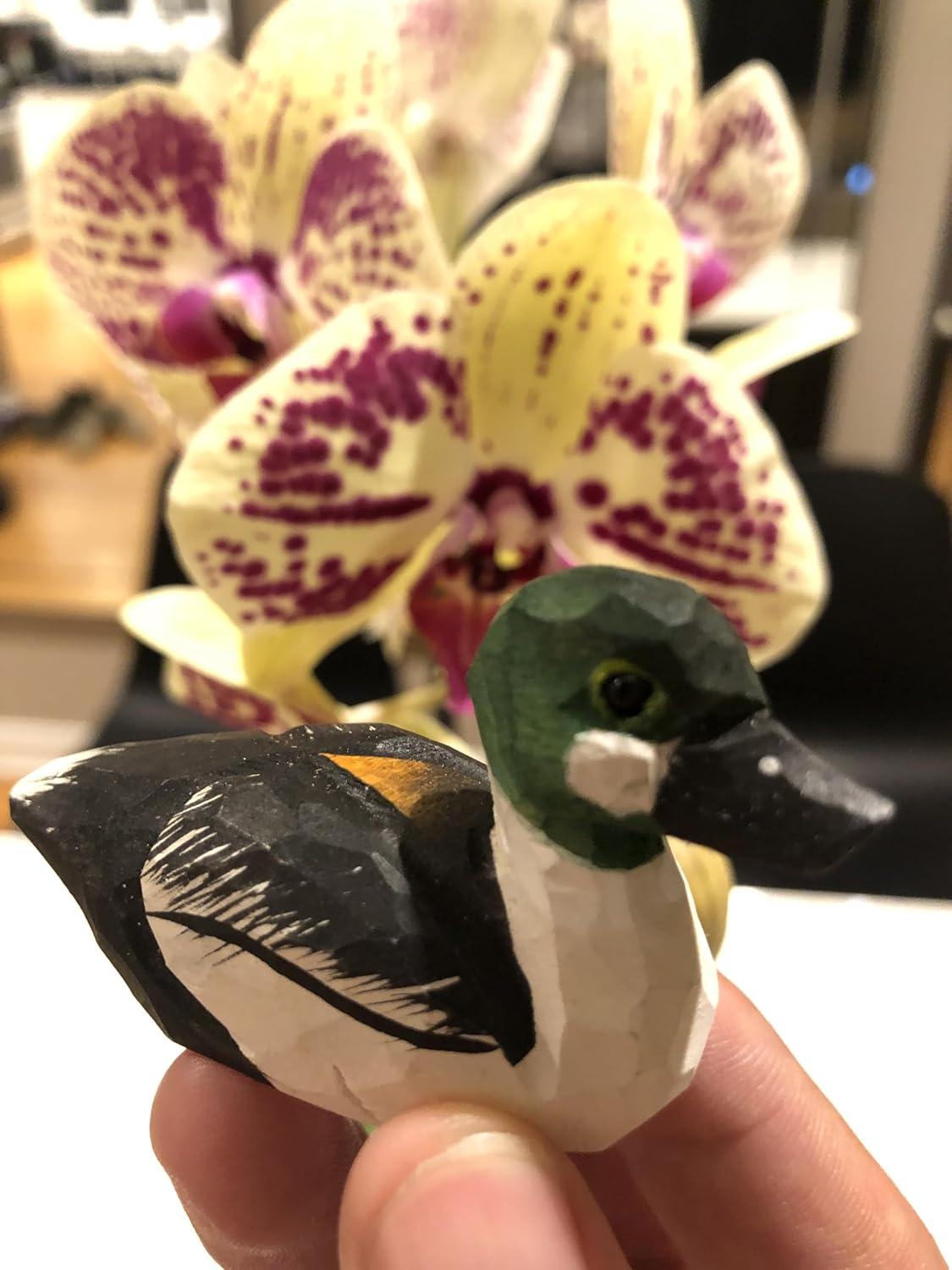 Goldeneye Duck Handmade Wood Figurine Carved Decoy Sculpture Home Decor Miniature Animal Art Garden Statue Collectible