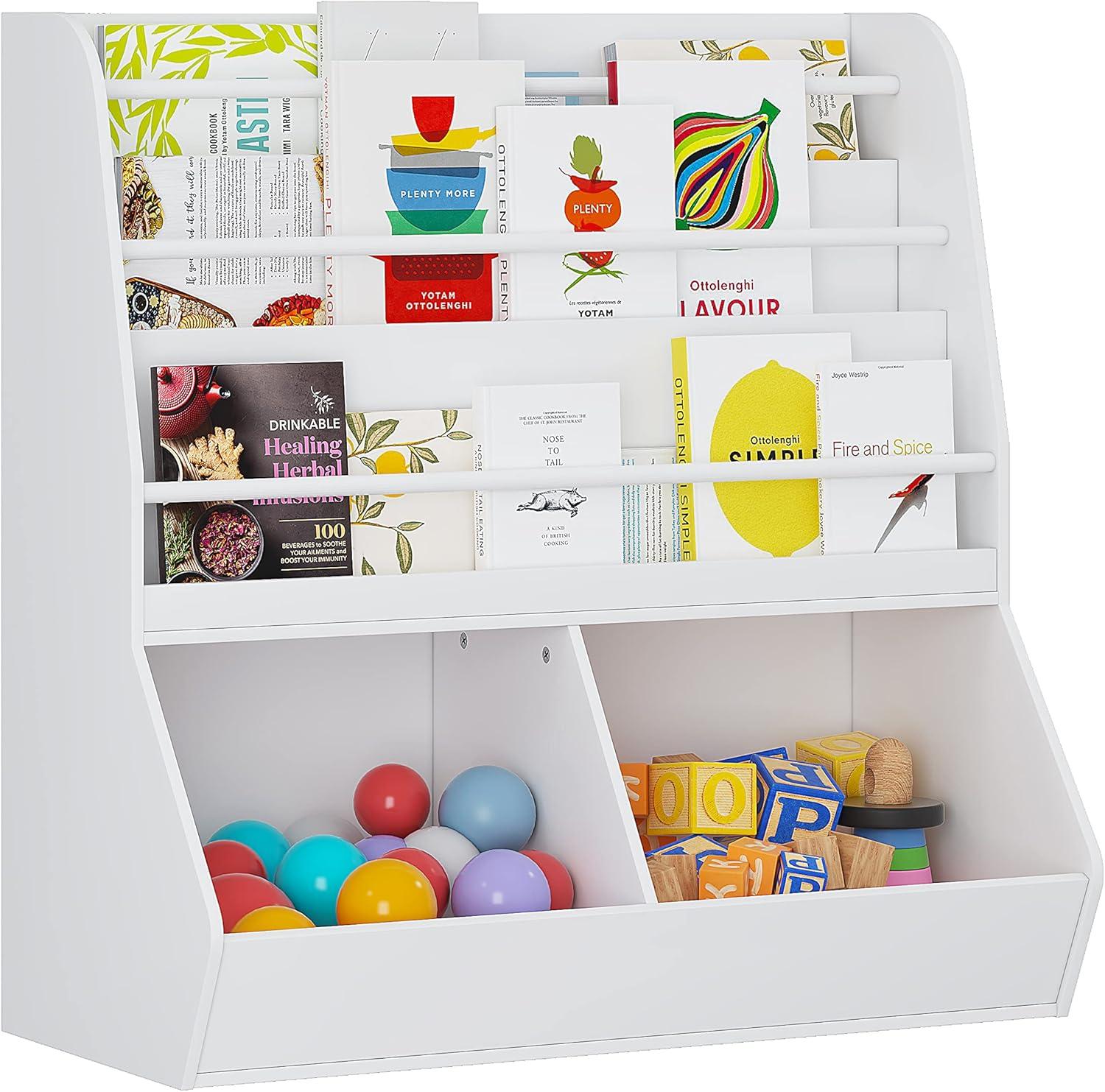 UTEX Kids Bookshelf Toy Organizer with Rolling Toy Box, White, 23.62” W x 11.8” D x 35.43” H