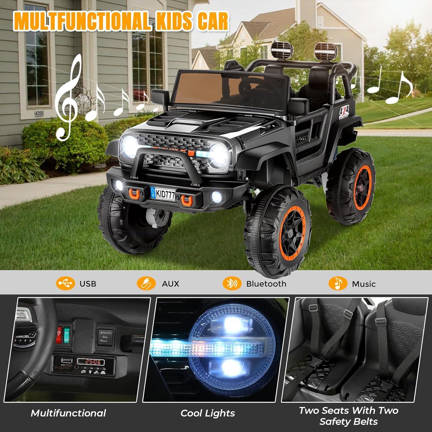 Ancheer 24V Real 2 Seater Ride On Toys Electric SUV Jeep Car With Remote Control,2WD/4WD Switchable, 4X100W Motor, Bluetooth, Music, USB, Lights