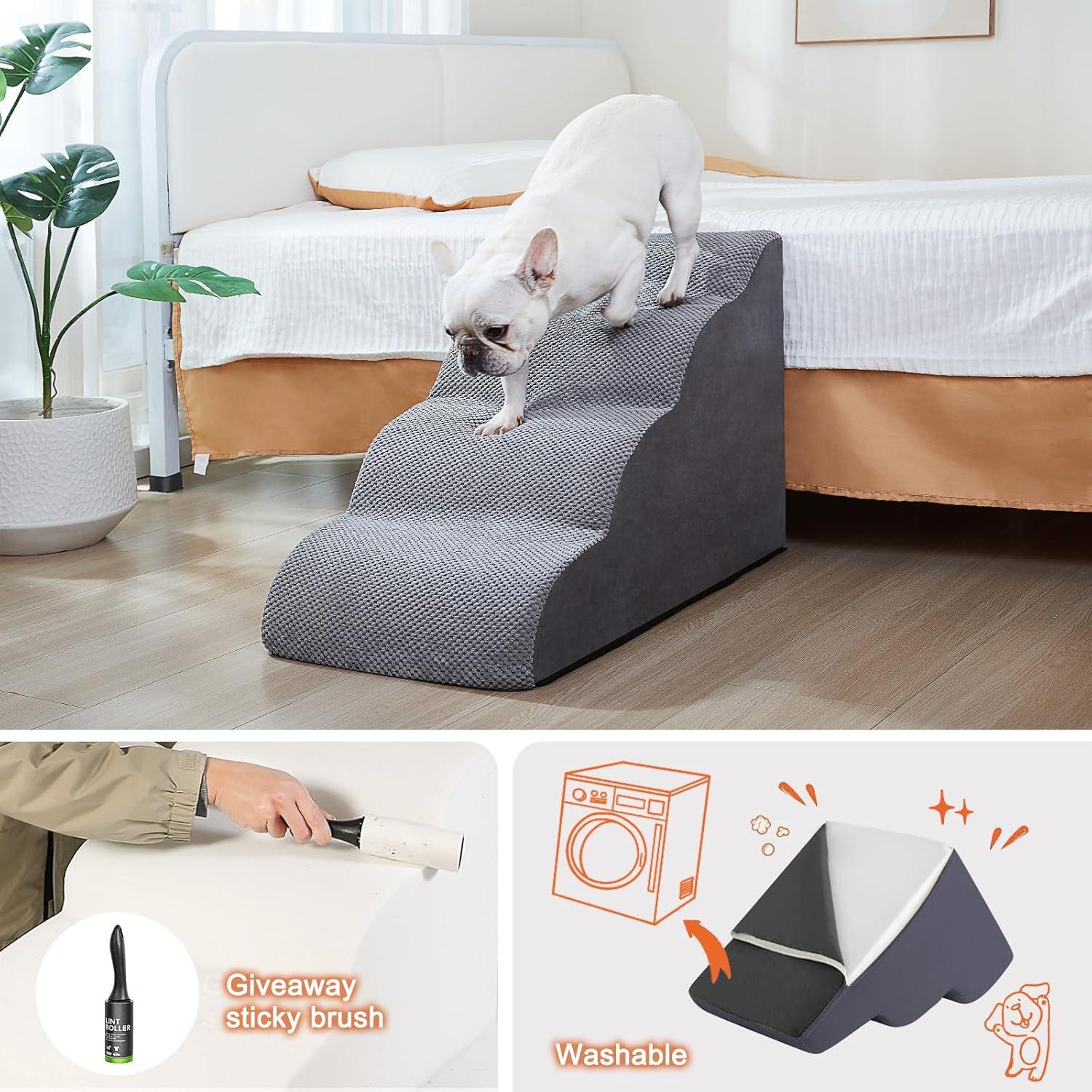 Tucker Murphy Pet™ Dog Stairs Ramps To High Beds And Couch Up To 24'', Dog Step For Small Large Dog With High-Density Foam, 4-Step Pet Stairs With Non-Slip Bottom For Puppy And Cat, Gifts Lint Roller For Dogs