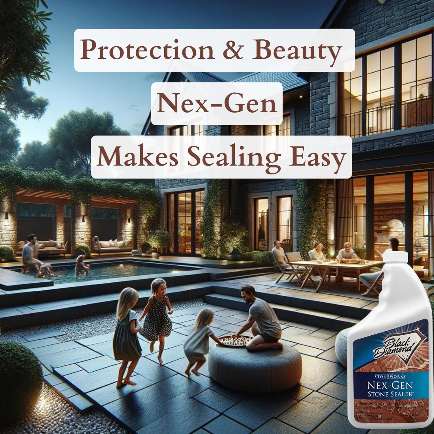 Black Diamond Stoneworks NEX-GEN Natural Stone Penetrating Sealer: Long-Lasting Protection Interior and Exterior ; Granite, Marble, Travertine, Limestone, Grout, Tile, Brick, Slate Floors