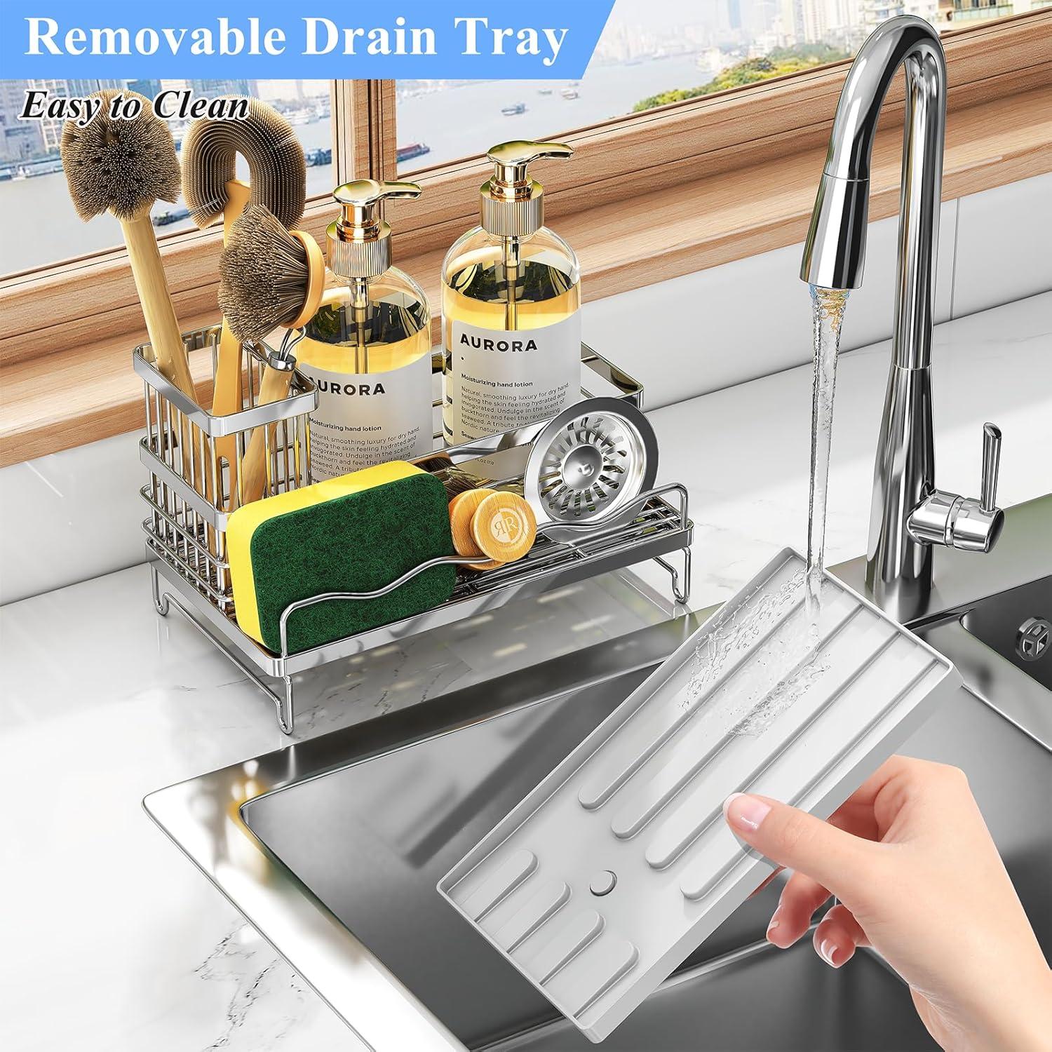 COAHAHA Rust Resistant Stainless Steel Sink Caddy - Large Capacity With Removable Brush Rack