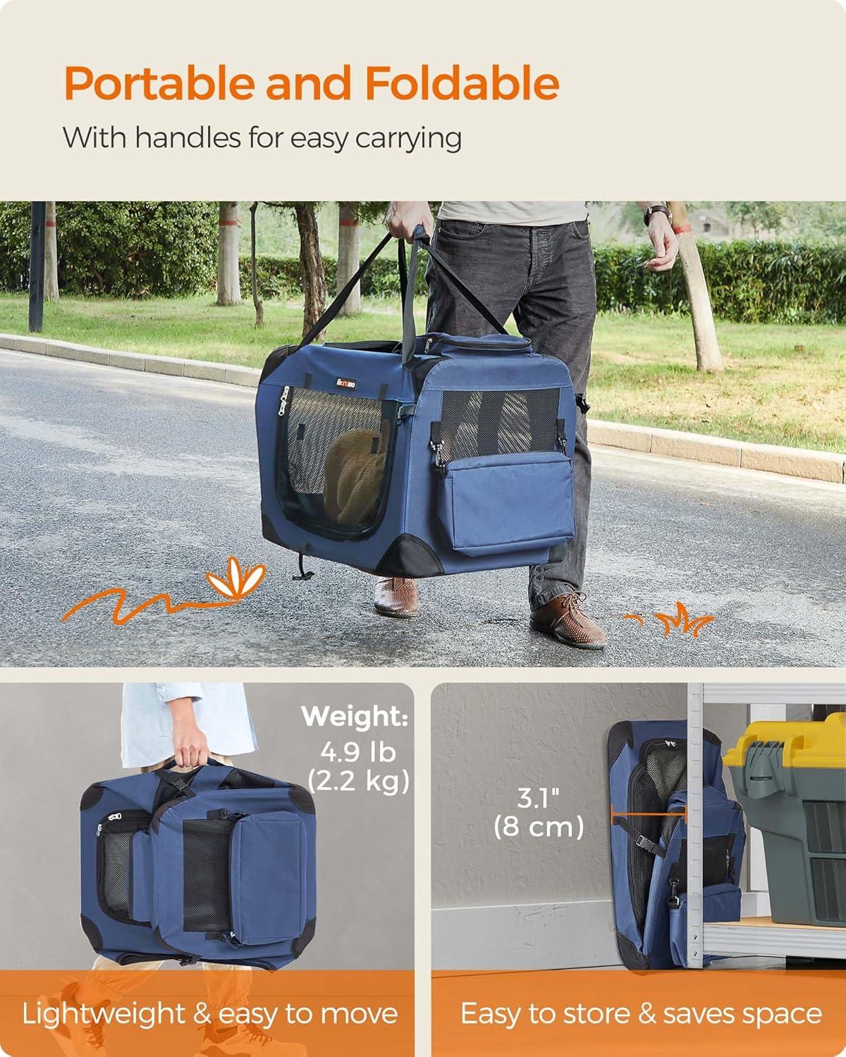 Feandrea 24 Inches Collapsible Soft Dog Crate, Portable Travel Dog Crate for Indoor and Outdoor Use, Dog Carrier Kennel with Safety Zippers, for Living Room, Car, Travelling, Camping, Black UPDC60H