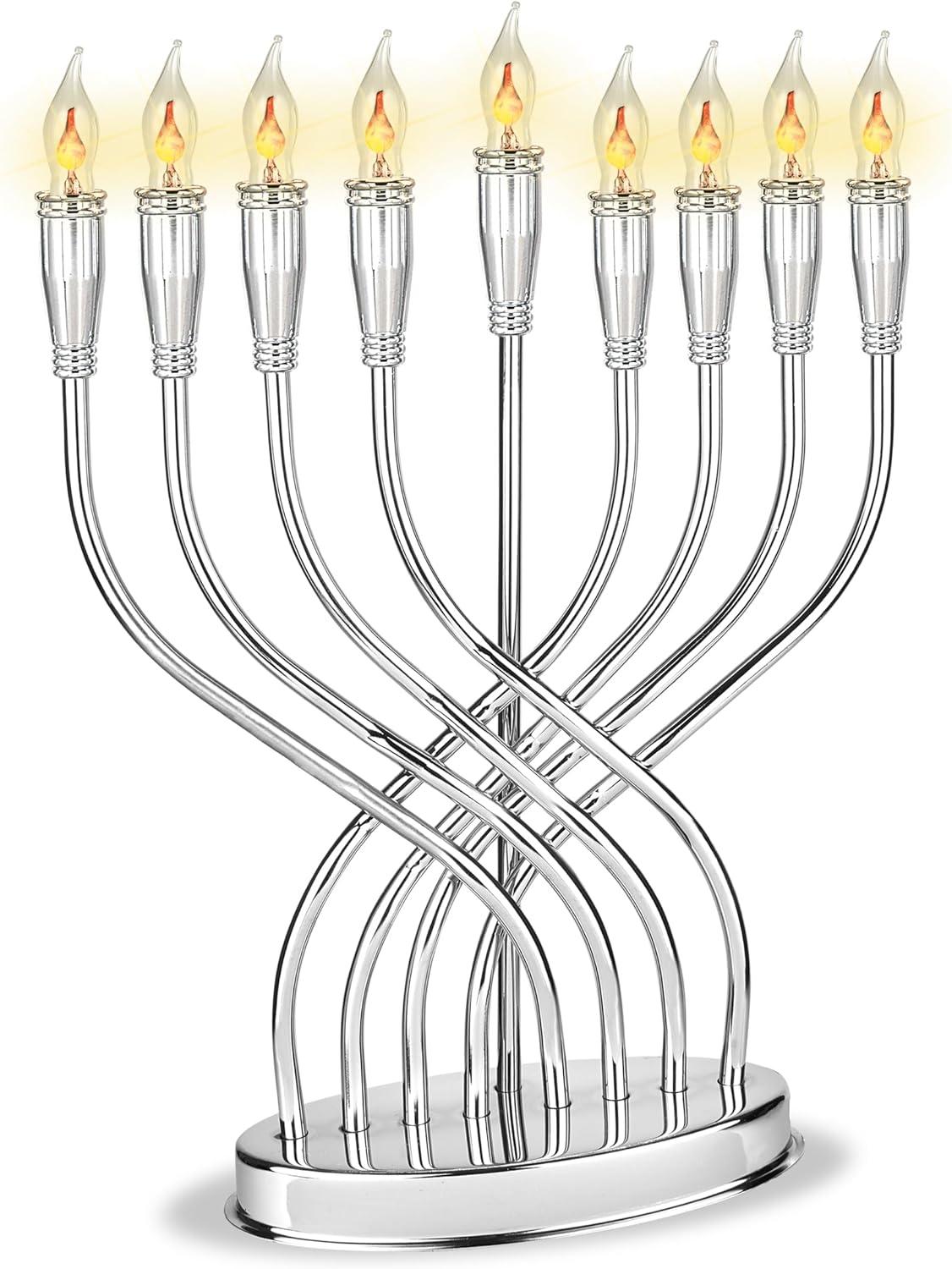 Aviv Judaica Classic Illumination Electric Menorah with 9 Flickering Flames Bulbs Contemporary Design Hanukkiah Minorah Flameless Chanukah Candles Menurah for Bank Business Home Hanukah Lights Decor