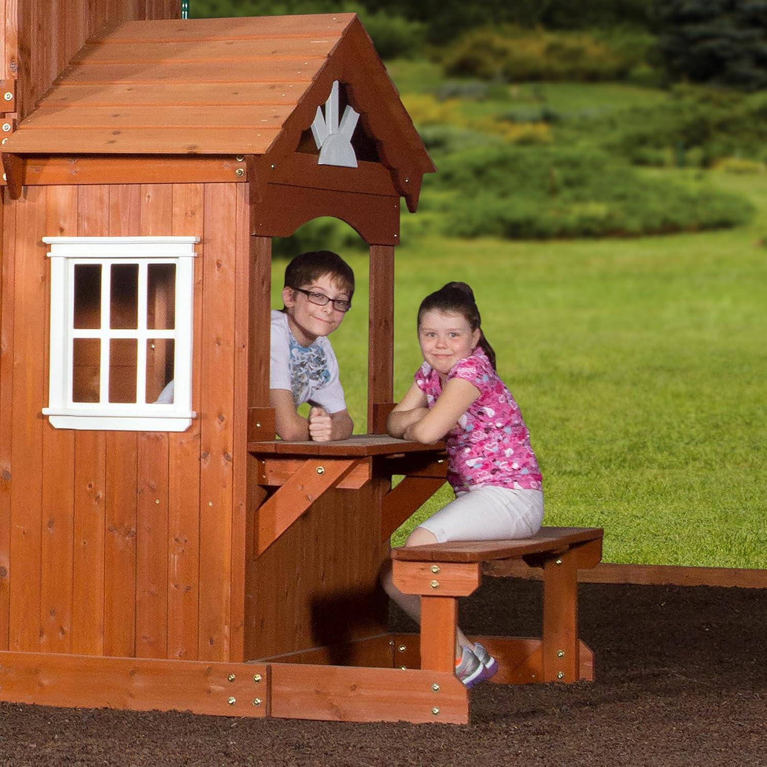 Backyard Discovery Backyard Discovery Shenandoah Cedar Wood Swing Set with Wave Slide, Clubhouse, Playhouse, and Play Kitchen