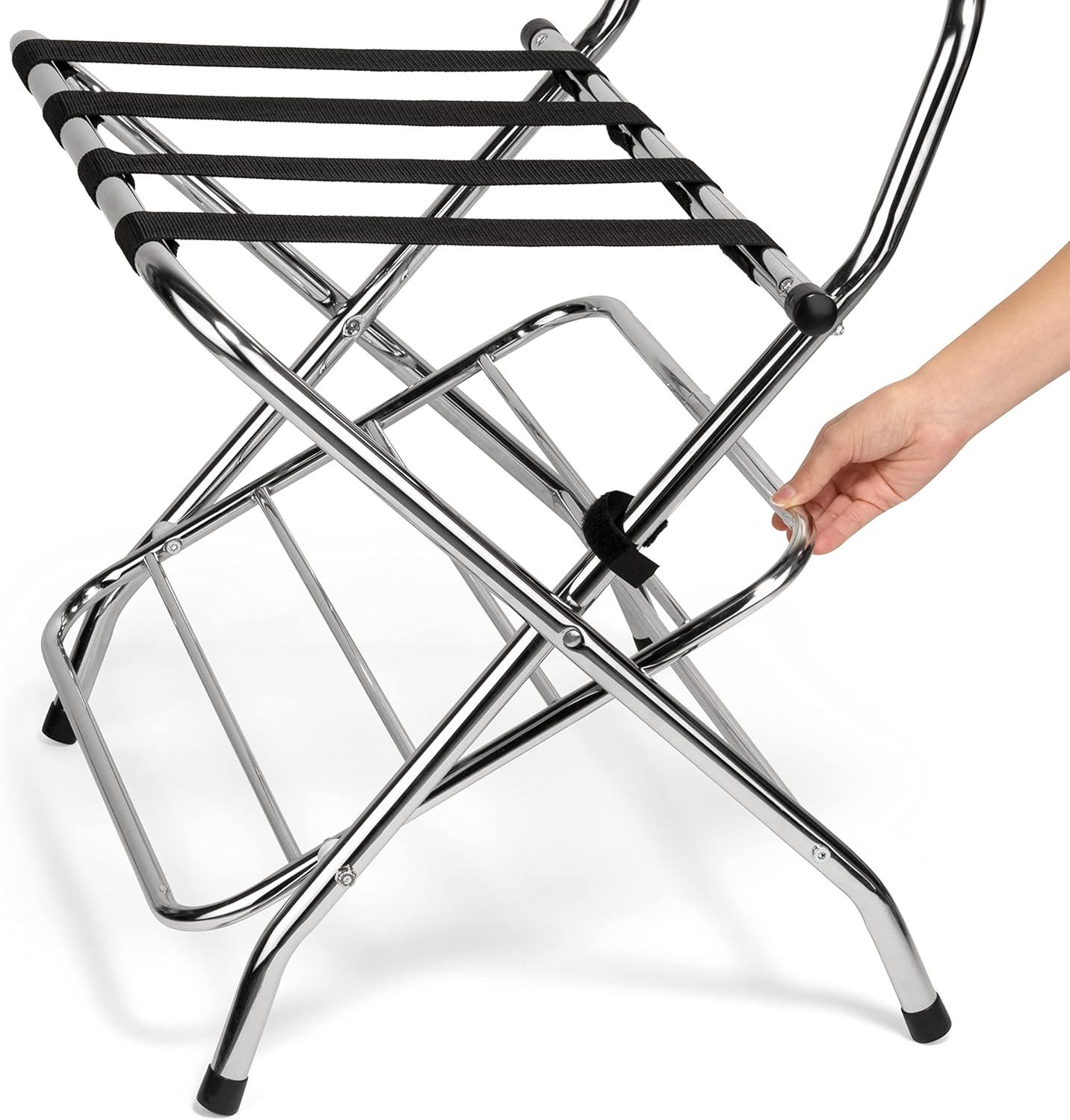 Chrome Foldable Metal Luggage Rack with Bent Legs