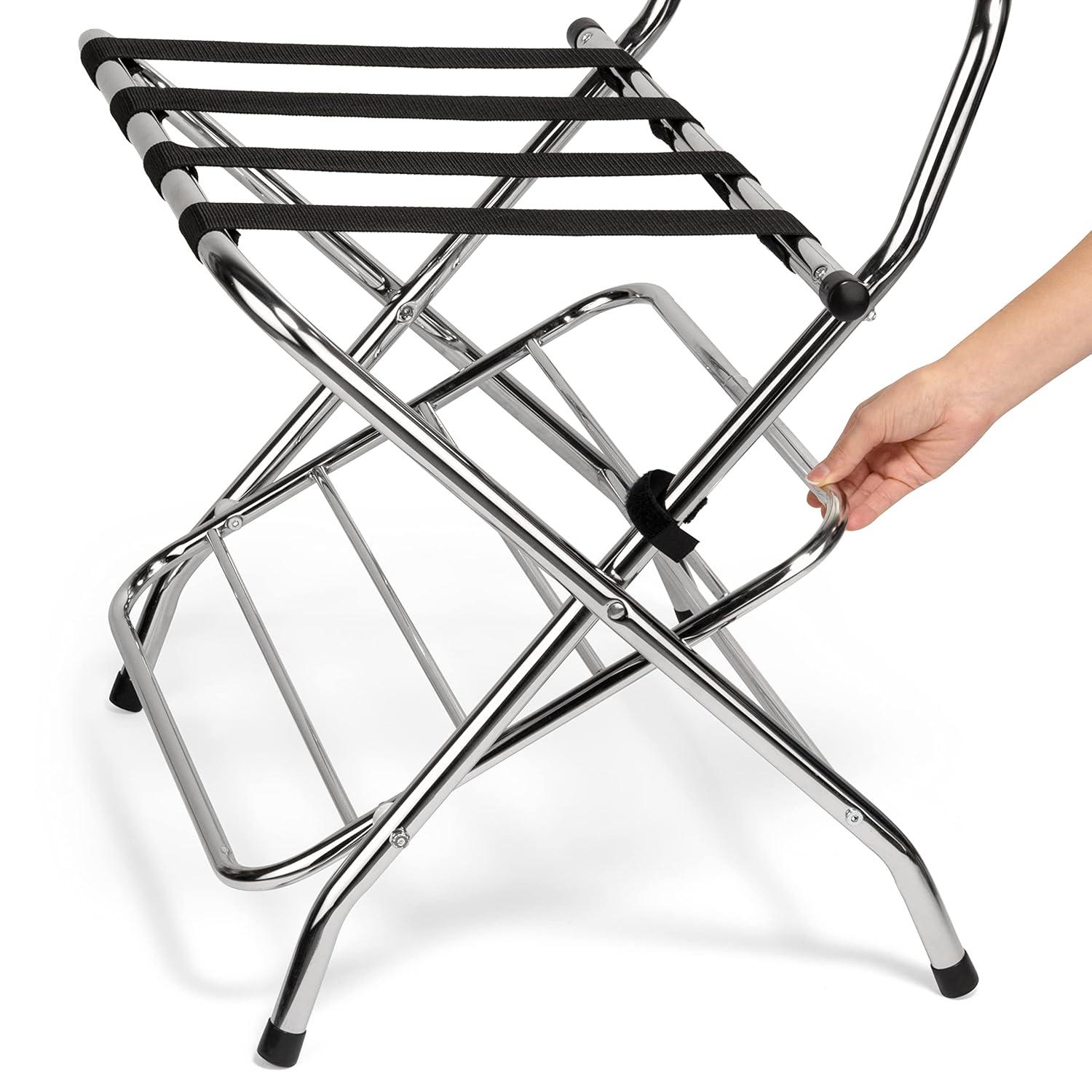 Chrome Foldable Metal Luggage Rack with Bent Legs