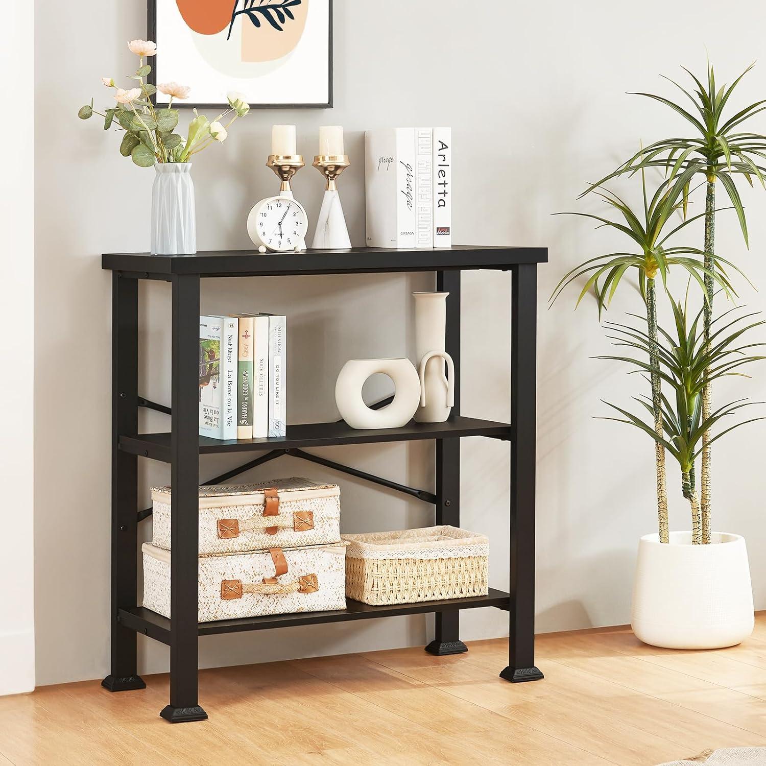 Black 3-Tier Adjustable Metal Frame Bookshelf