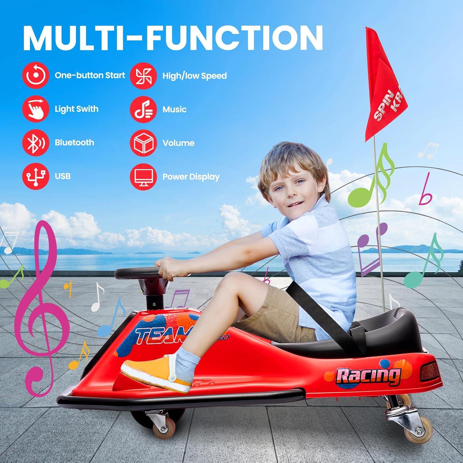 24V Red Electric Drifting Go-Kart for Kids