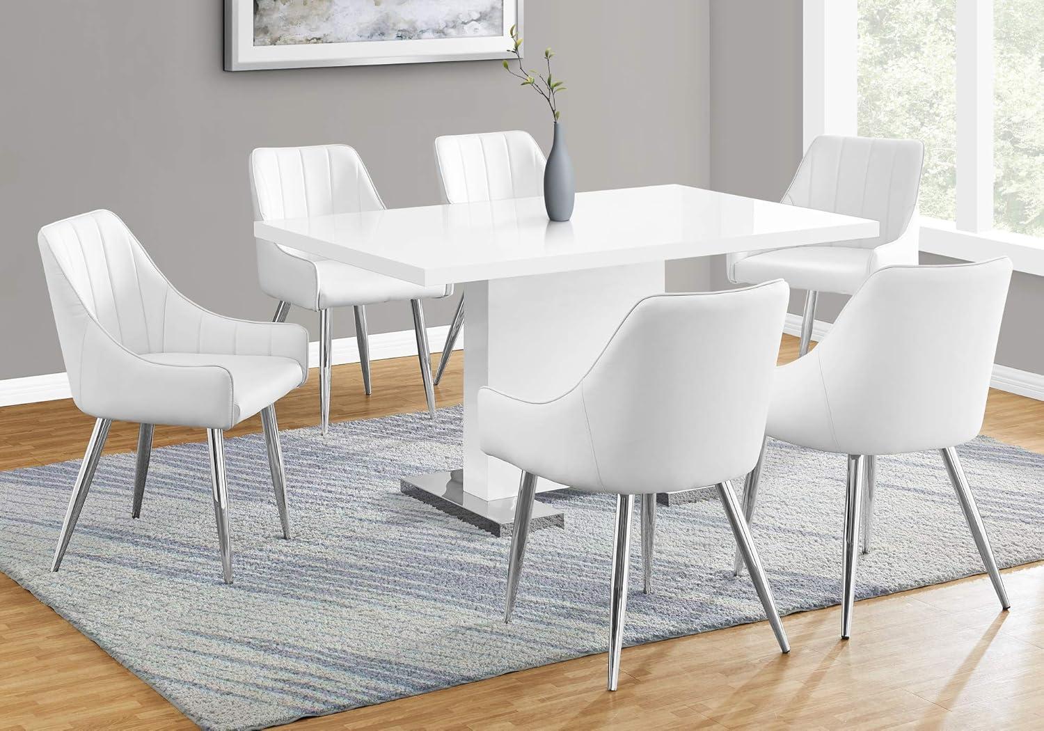 Wrought Studio™ Dining Table, 60" Rectangular, Kitchen, Dining Room, Glossy White Laminate, Chrome Metal, Contemporary, Modern