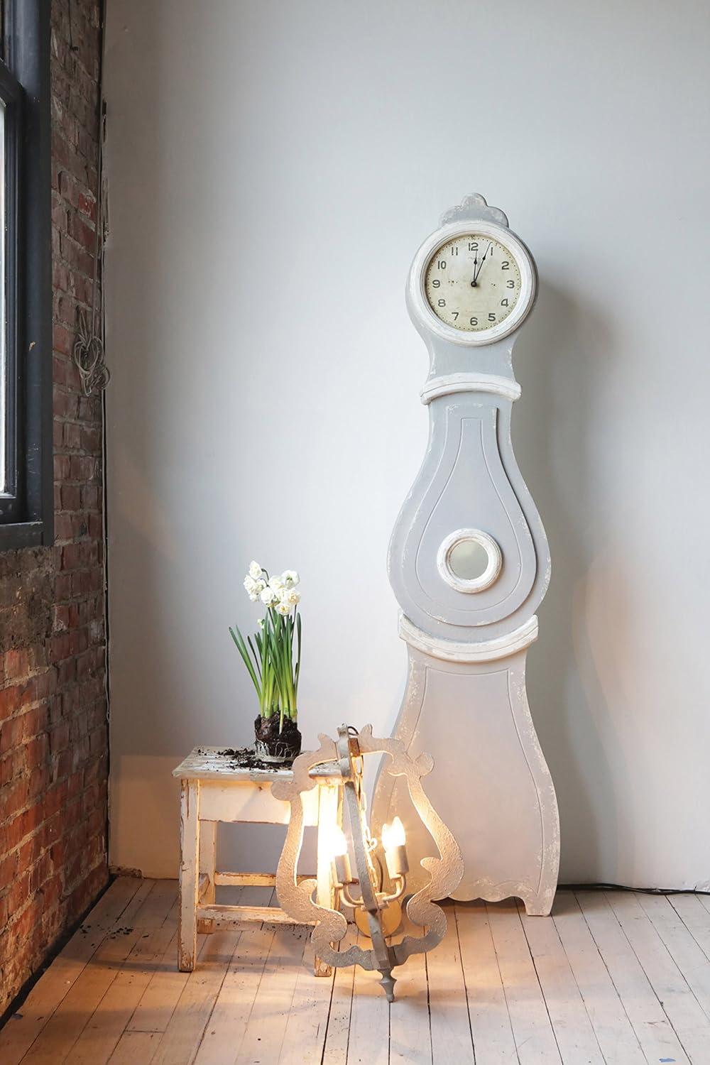 Distressed Gray Wood Grandfather Style Wall Clock