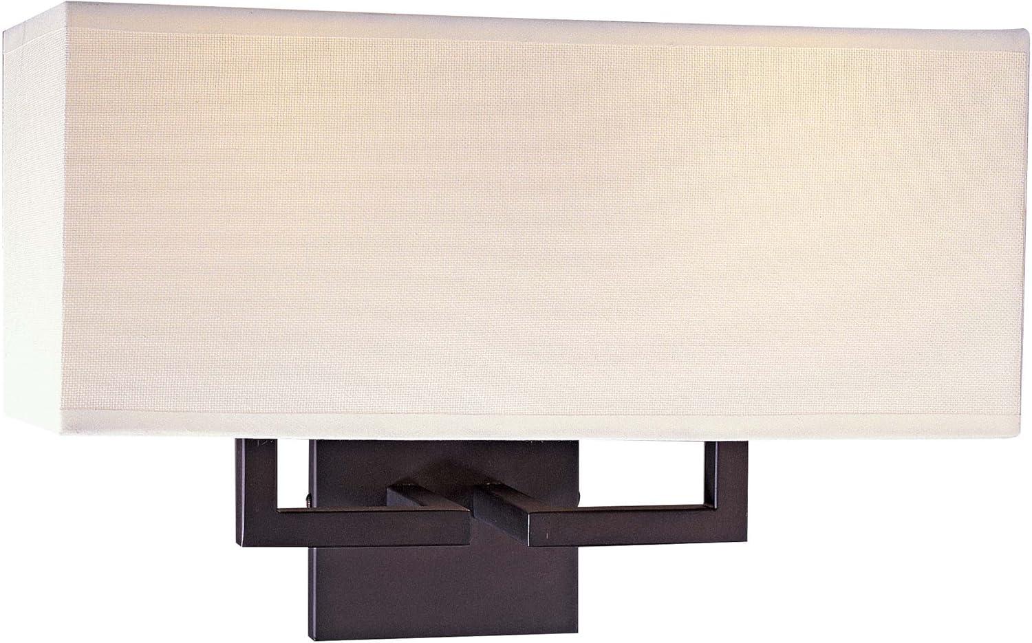 Brushed Nickel 2-Light Wall Sconce with White Fabric Shade