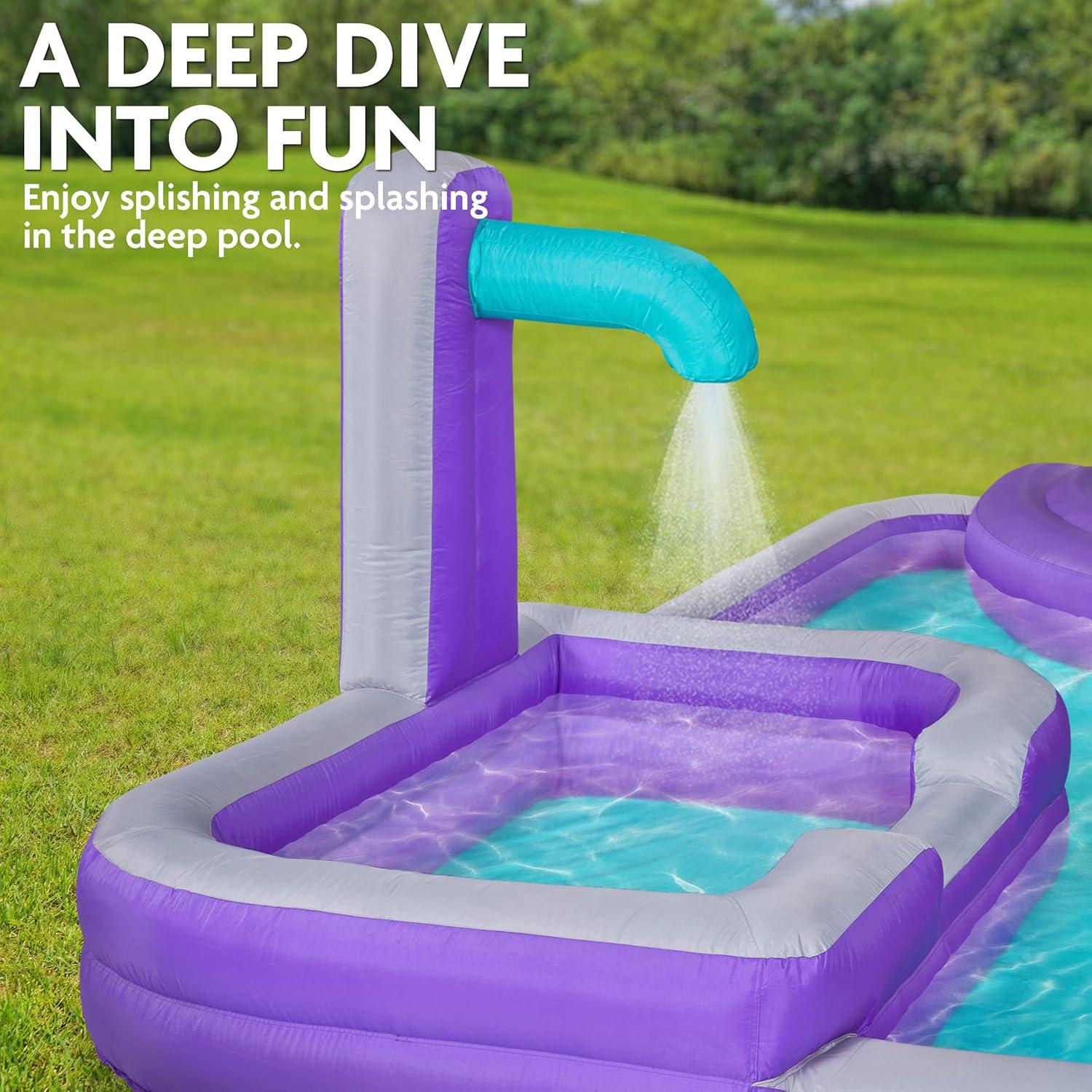 Sunny & Fun Mega Inflatable Kids Backyard Water Slide Park - Purple